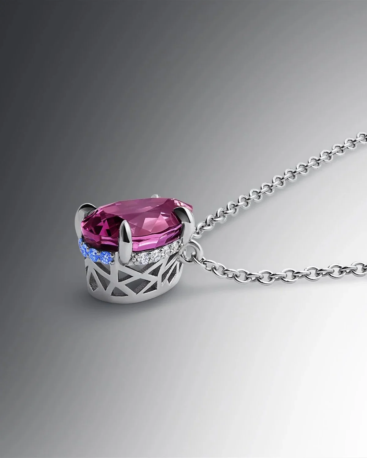 One-of-a-Kind Rhodolite Garnet Pear-cut Pendant with Hidden Diamond Halo