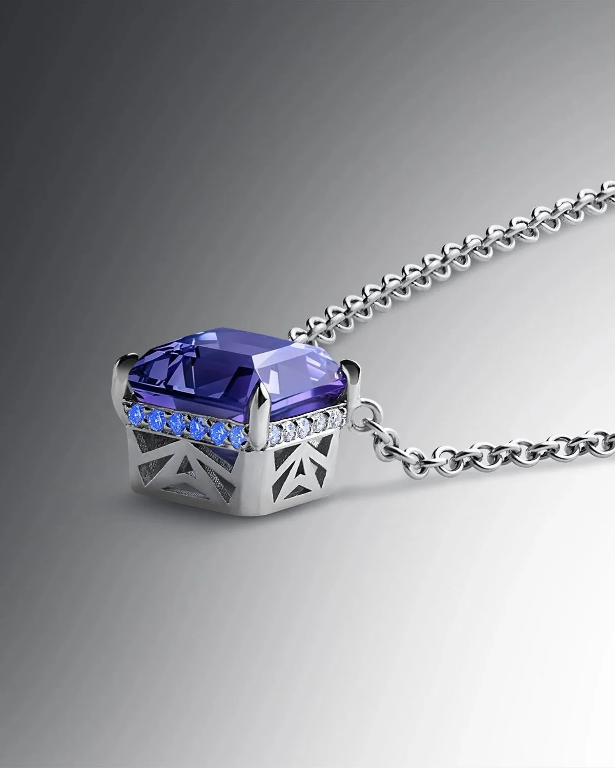One-of-a-Kind Fancy Violet Tanzanite Square Radiant-cut Pendant with Hidden Diamond Halo