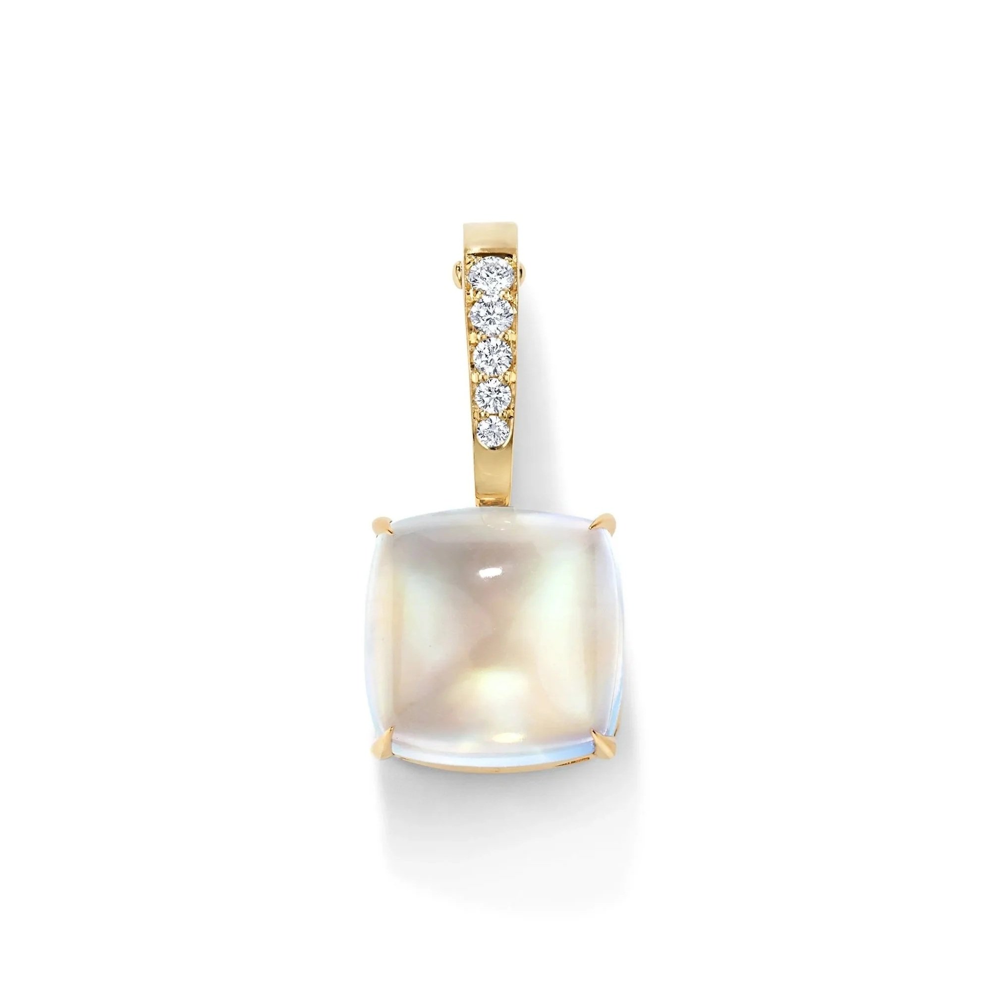 One-of-a-Kind Pavé Diamond Large Hinged Bail Charm with a Cushion Cabochon Rainbow Moonstone