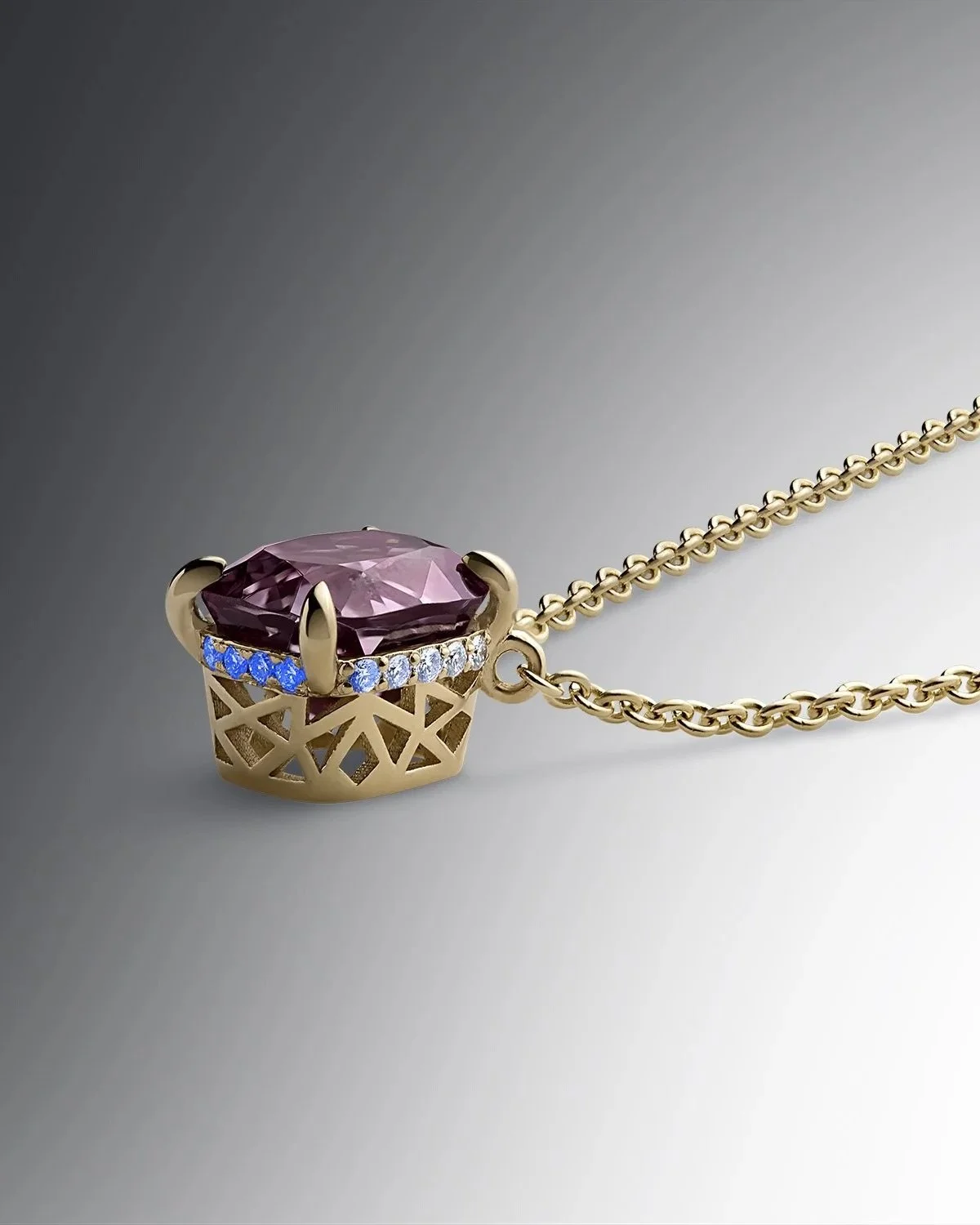 One-of-a-Kind Lavender Spinel Cushion-cut Pendant with Hidden Diamond Halo