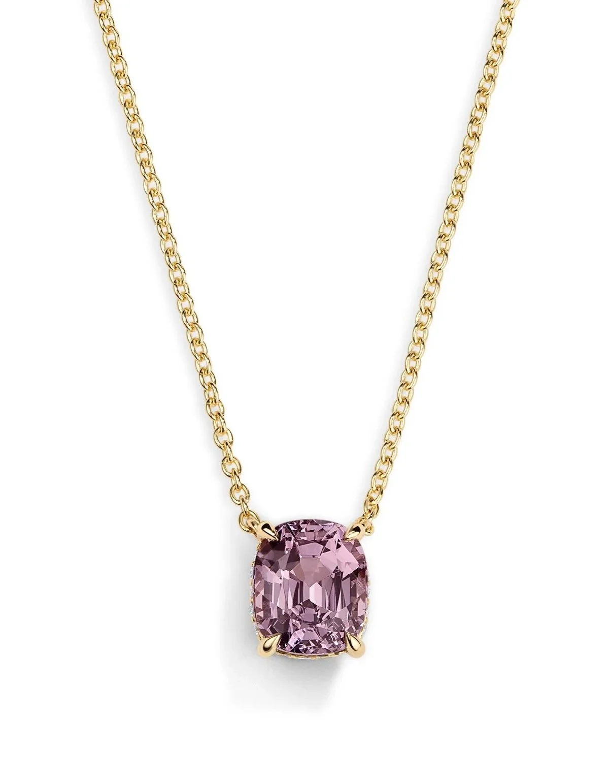 One-of-a-Kind Lavender Spinel Cushion-cut Pendant with Hidden Diamond Halo