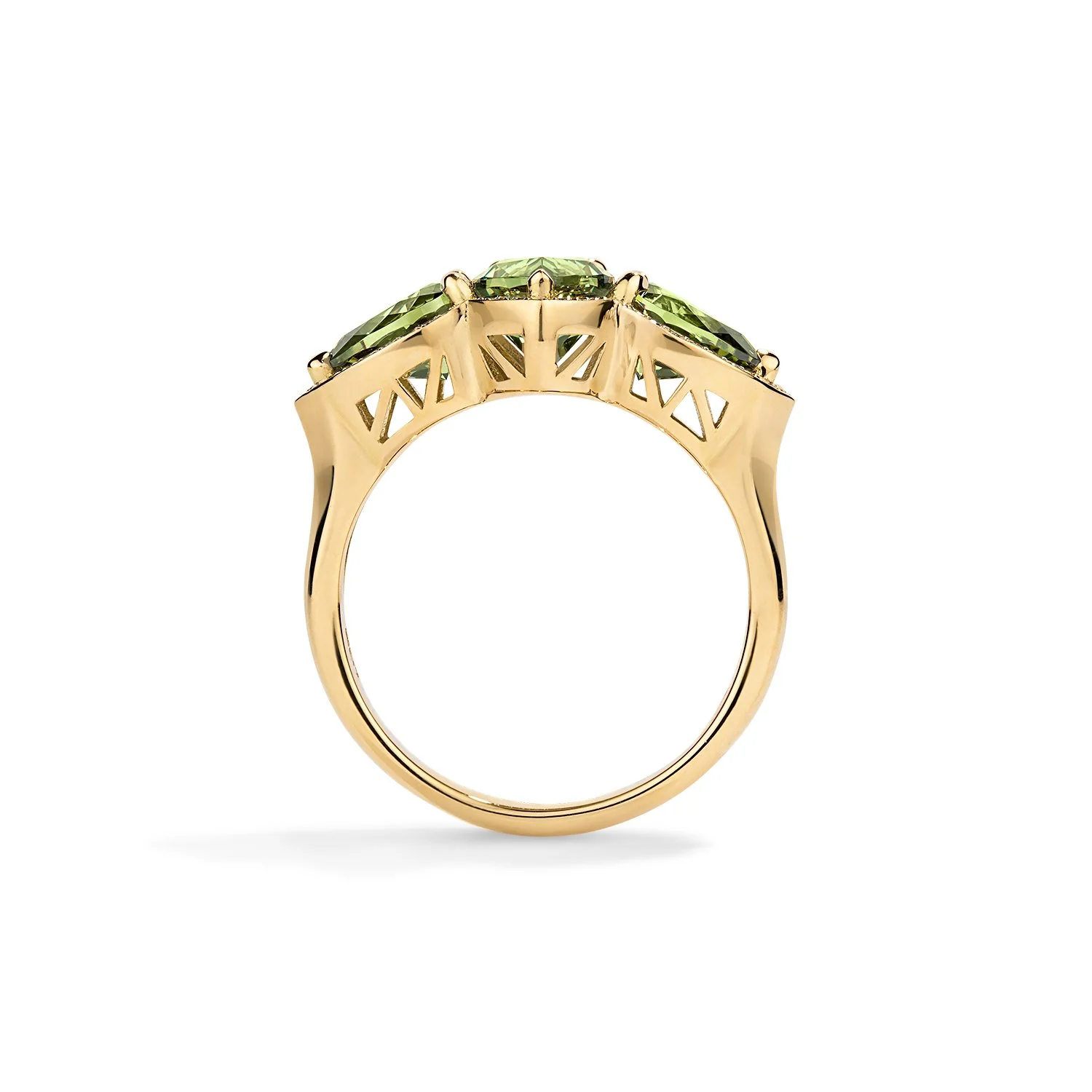 One-of-a-Kind Deco Filigree Ring with Pear-Cut Demantoid Garnets and Diamonds
