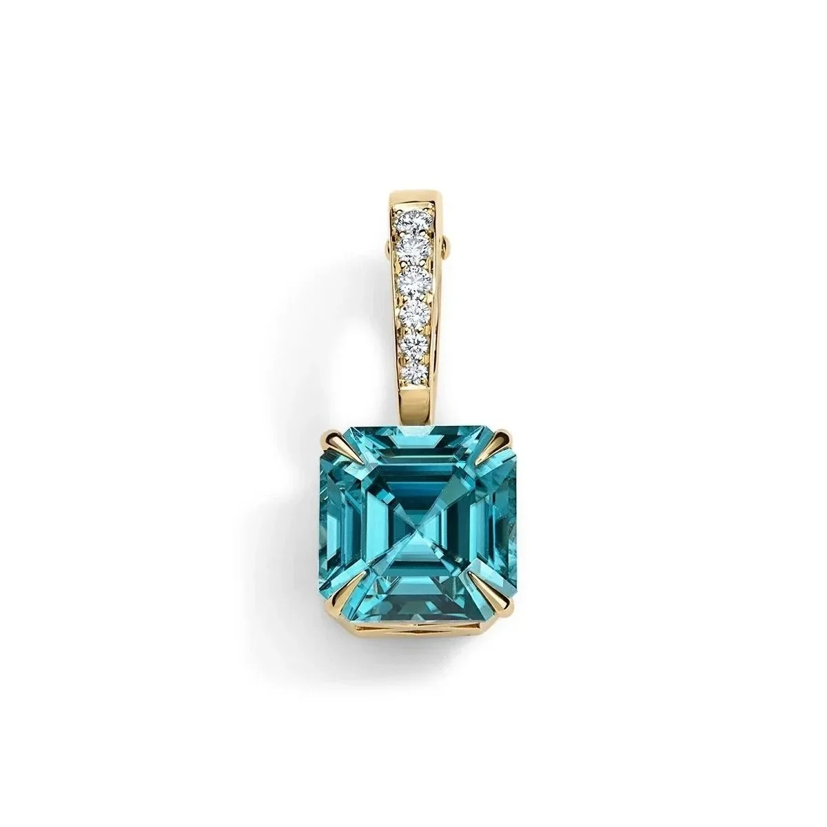 One-of-a-Kind Pavé Diamond Large Hinged Bail Charm with a Asher-Cut Blue Zircon