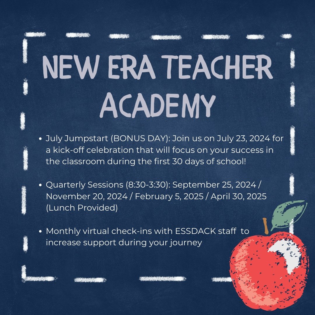 Are you an early career teacher, an educator with alternative licensure, and/or someone who needs a refresh in their journey in the classroom? 

We're excited to offer the New Era Teaching (NET) Academy - a year-long program for new and early career 