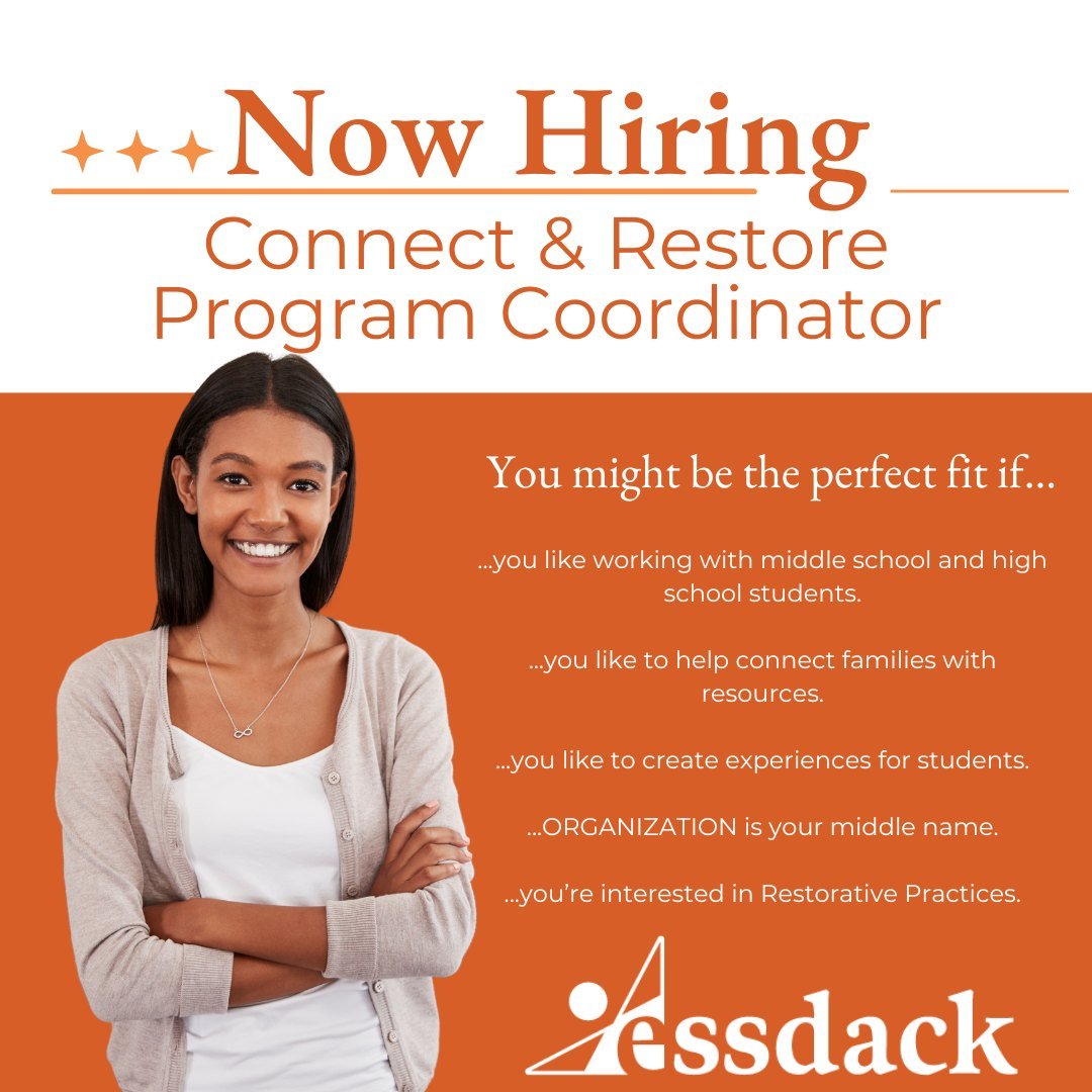Now Hiring- Connect and Restore Program Coordinator
Apply here: essdk.me/careers

ESSDACK, a student-centered, trauma-informed educational service center, is seeking the right person to support our ESSDACK Connect and ESSDACK Restore programs.

ESSDA