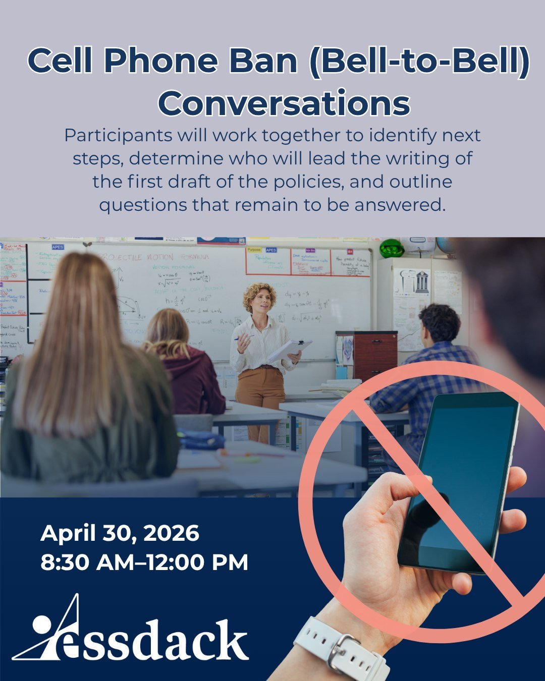 💫Upcoming Workshop 💫 Cell Phone Ban (Bell-to-Bell) Conversations

📵Beginning in the 2026&ndash;27 school year, Kansas schools will implement a bell-to-bell cell phone ban. Plan to bring together a collaborative team that includes administrators, t