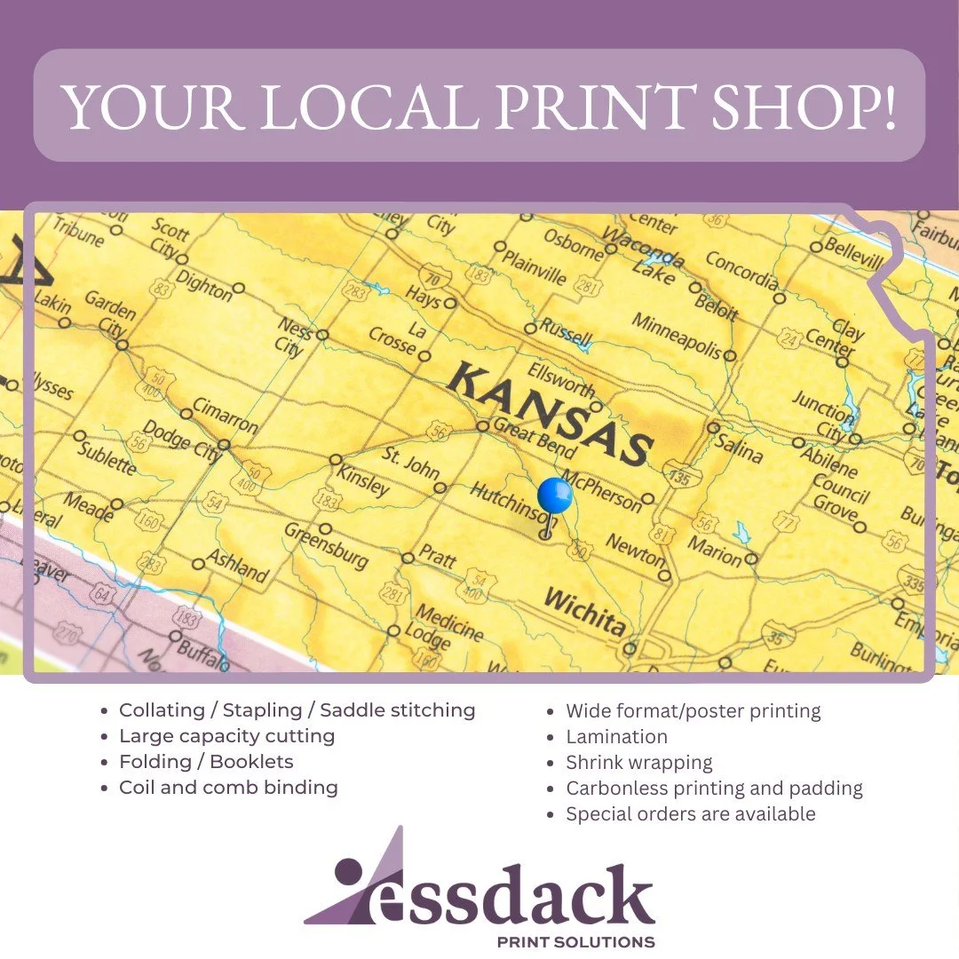 ESSDACK Print Solutions is your local shop for custom printing needs!

⭐Invitations
⭐Business Cards
⭐Envelopes
⭐Flyers
⭐Posters
⭐Vinyl Banners
...you name it, we can figure it out!

Contact printsolutions@essdack.org and speak with our Print Solution