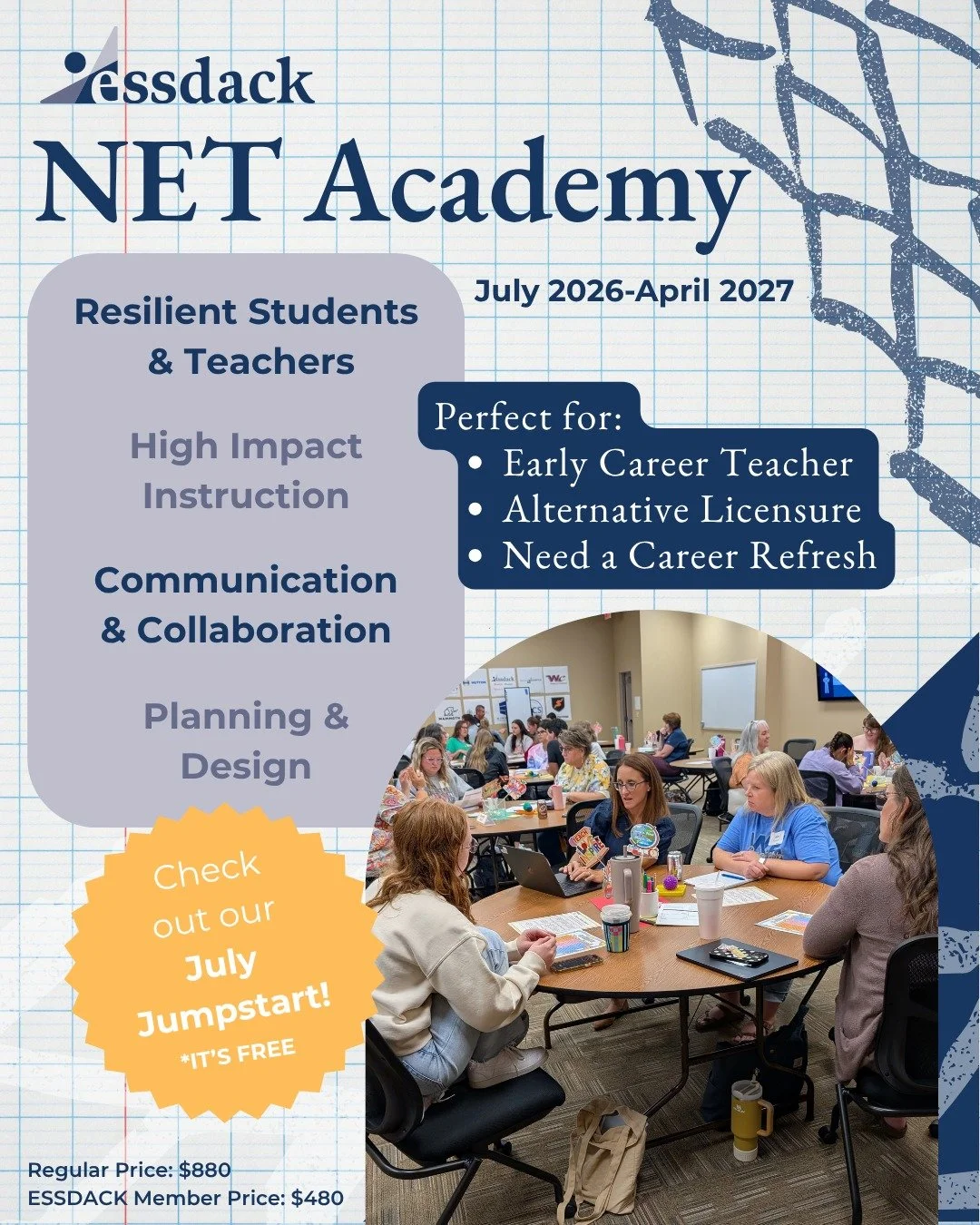 ESSDACK has some INCREDIBLE summer learning opportunities for you! 

While you are enjoying your summer break, we are hard at work creating learning opportunities for the 26-27 school year!

First up, NET Academy and our July Jumpstart.

🌟𝗡𝗘𝗧 𝗔?