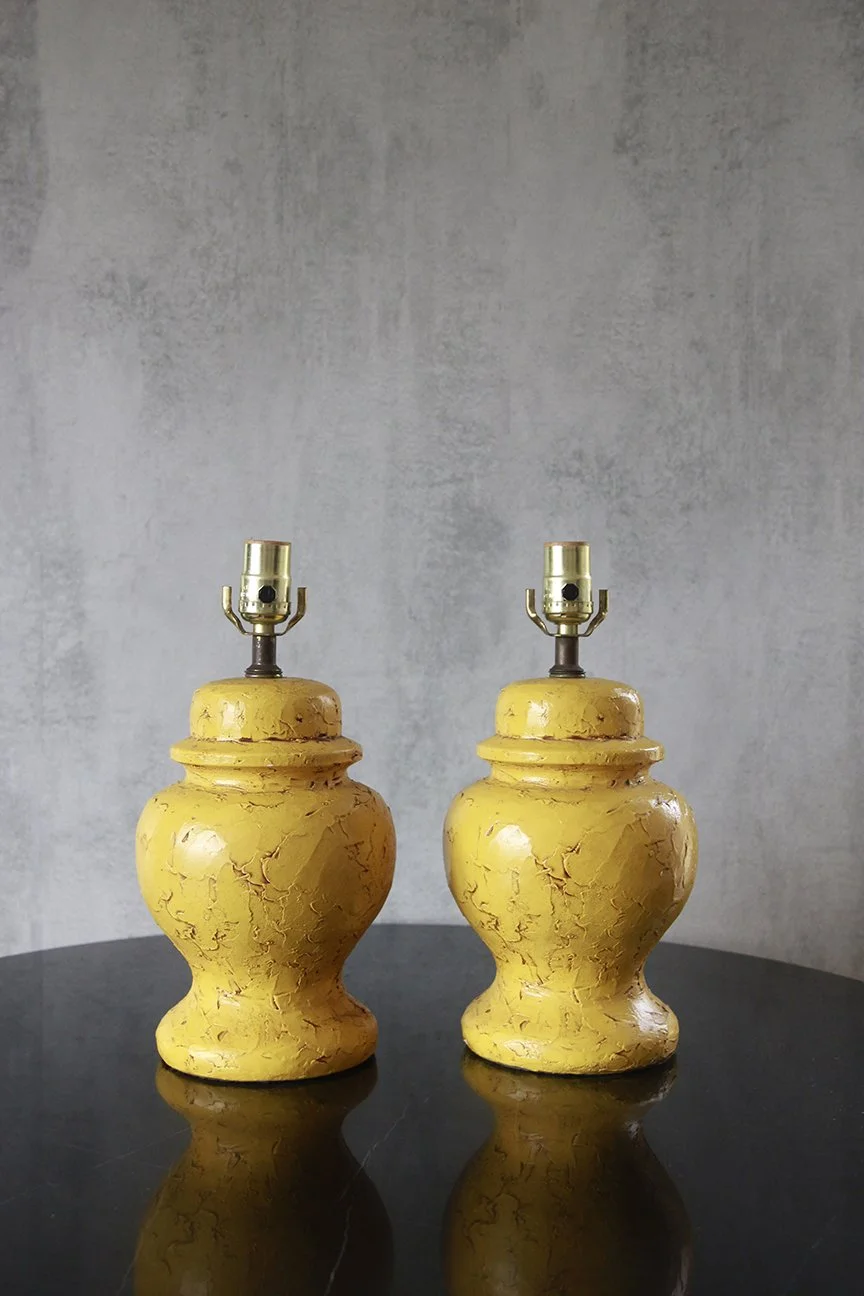 Vibrant Mid Century Pair Of Yellow Ginger Jar lamps