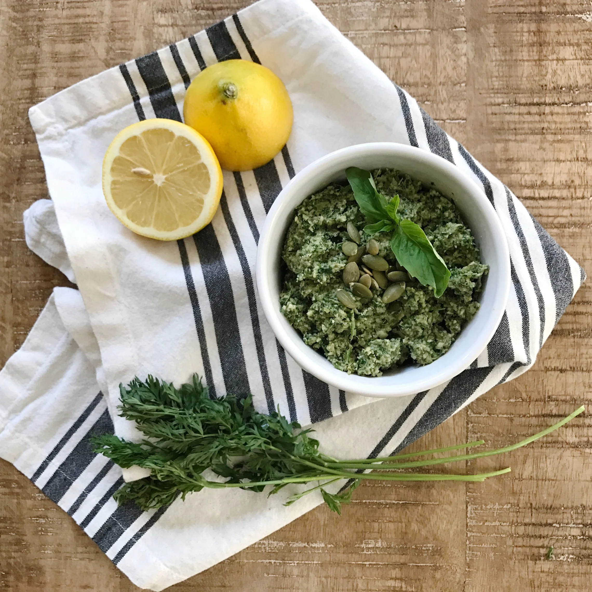 Dairy-Free Carrot Top Pumpkin Seed Pesto 