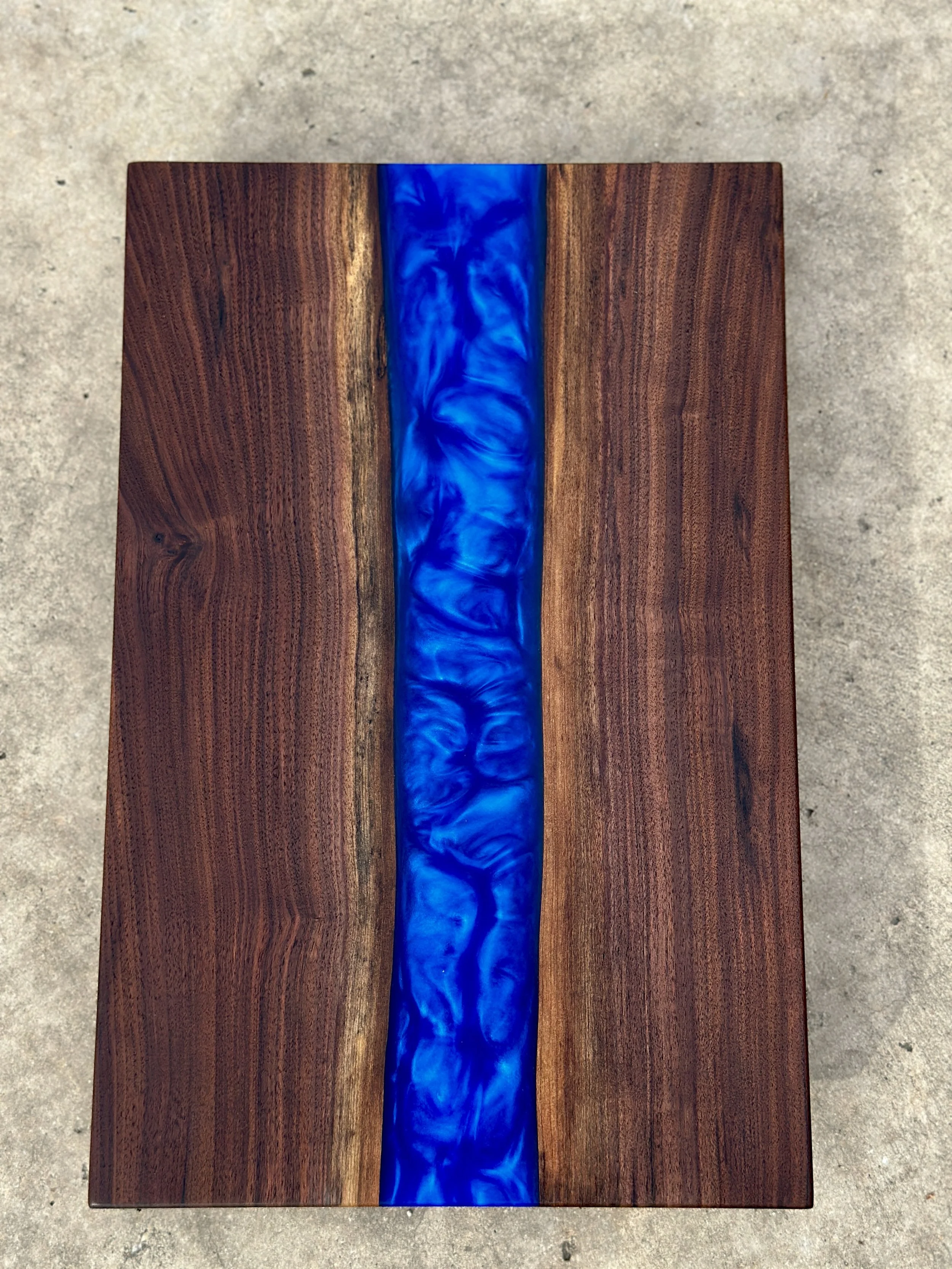 Tomahawk Size Cutting Board - Walnut Butcher Block with Cobalt Blue and Caribbean Blue Epoxy Resin