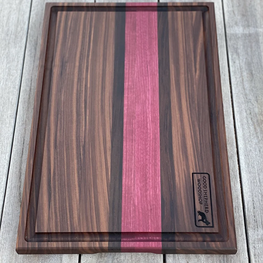 Cutting Board - Walnut, Purple Heart and Wenge Hardwood Butcher