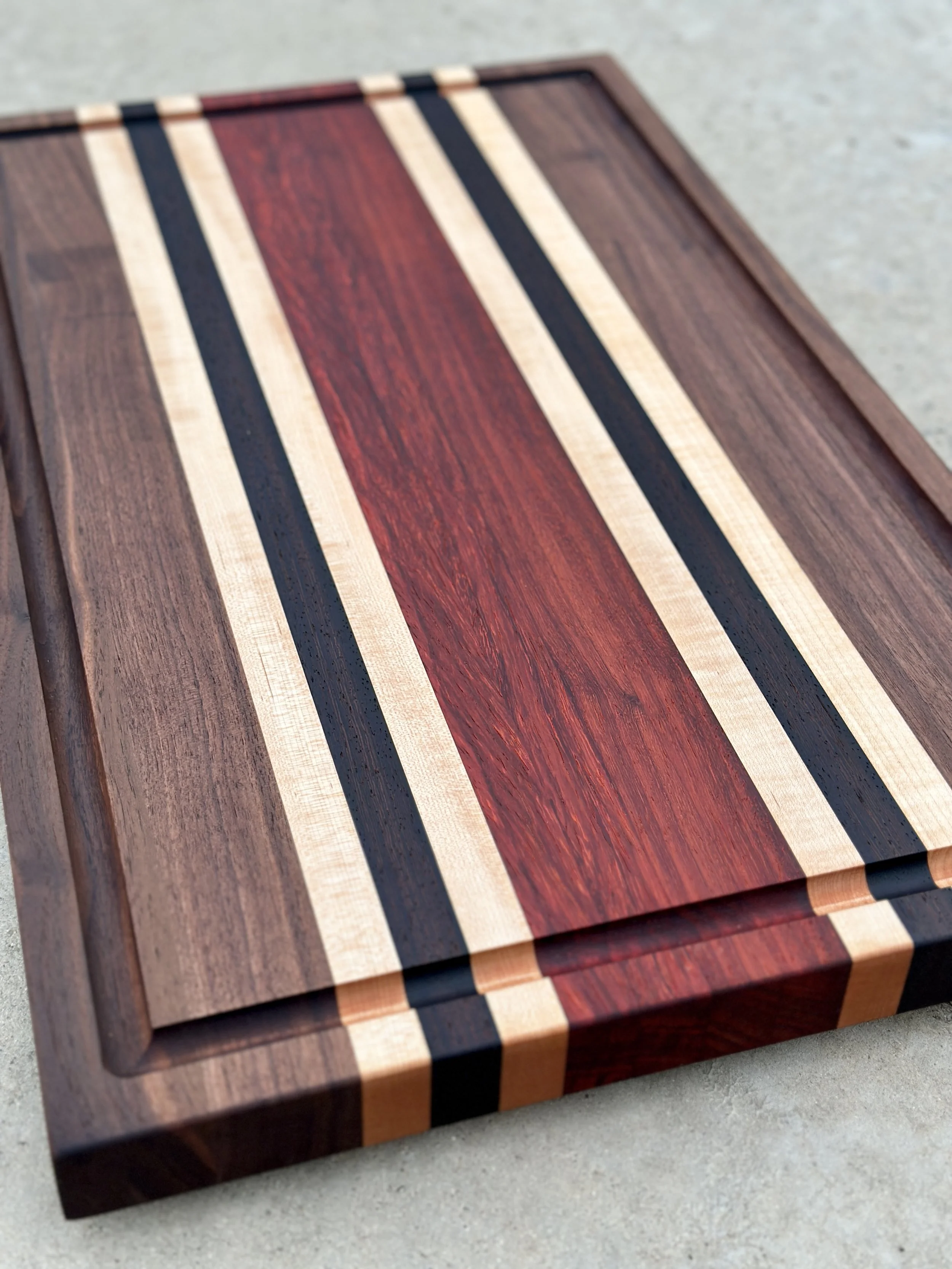 Turkey Size Cutting Board - Walnut, Padauk, Maple and Wenge Hardwood Butcher Block