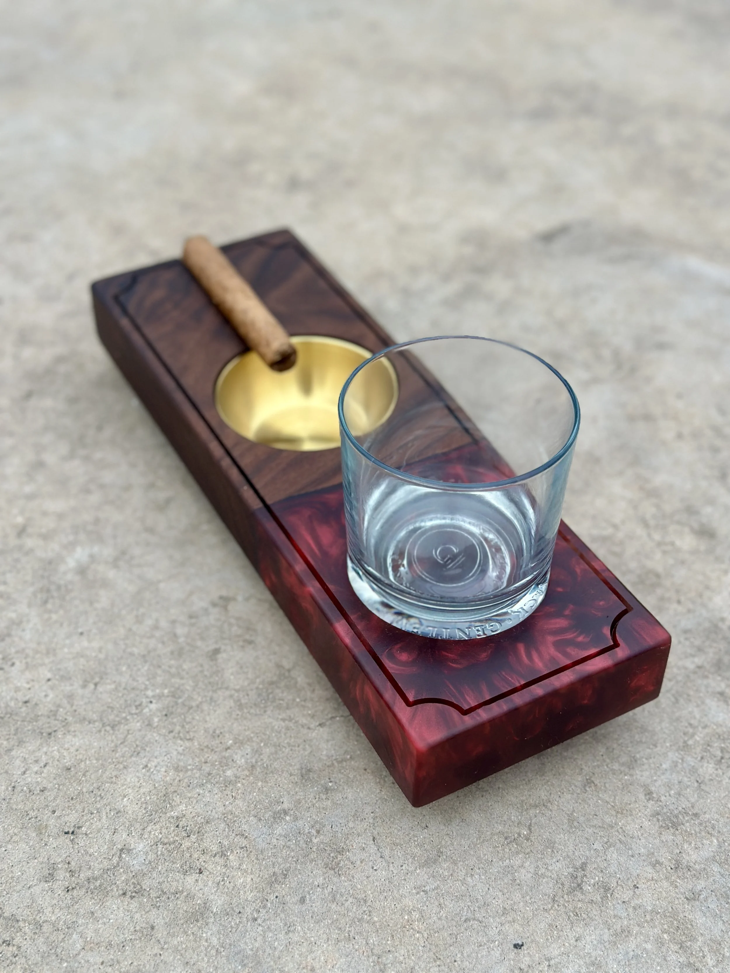 Walnut and Blood Red Epoxy Resin Smoke and Sip Board - Cigar and Bourbon Tray