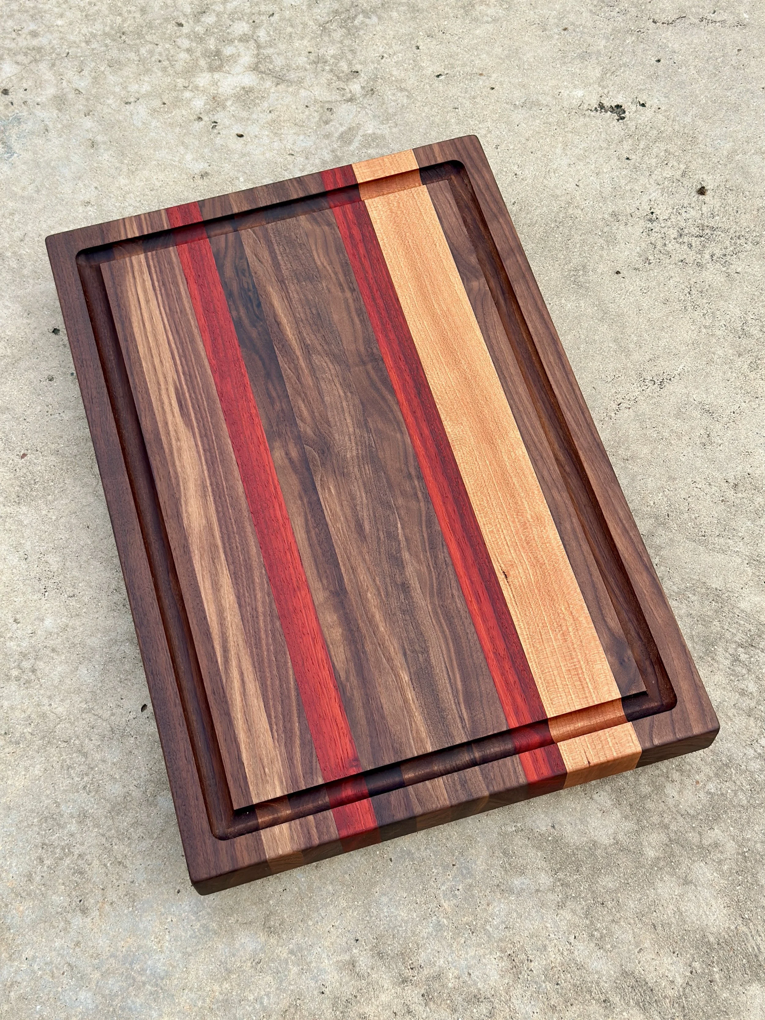 Tomahawk Size Cutting Board - Walnut Cherry and Padauk Hardwood Butcher Block
