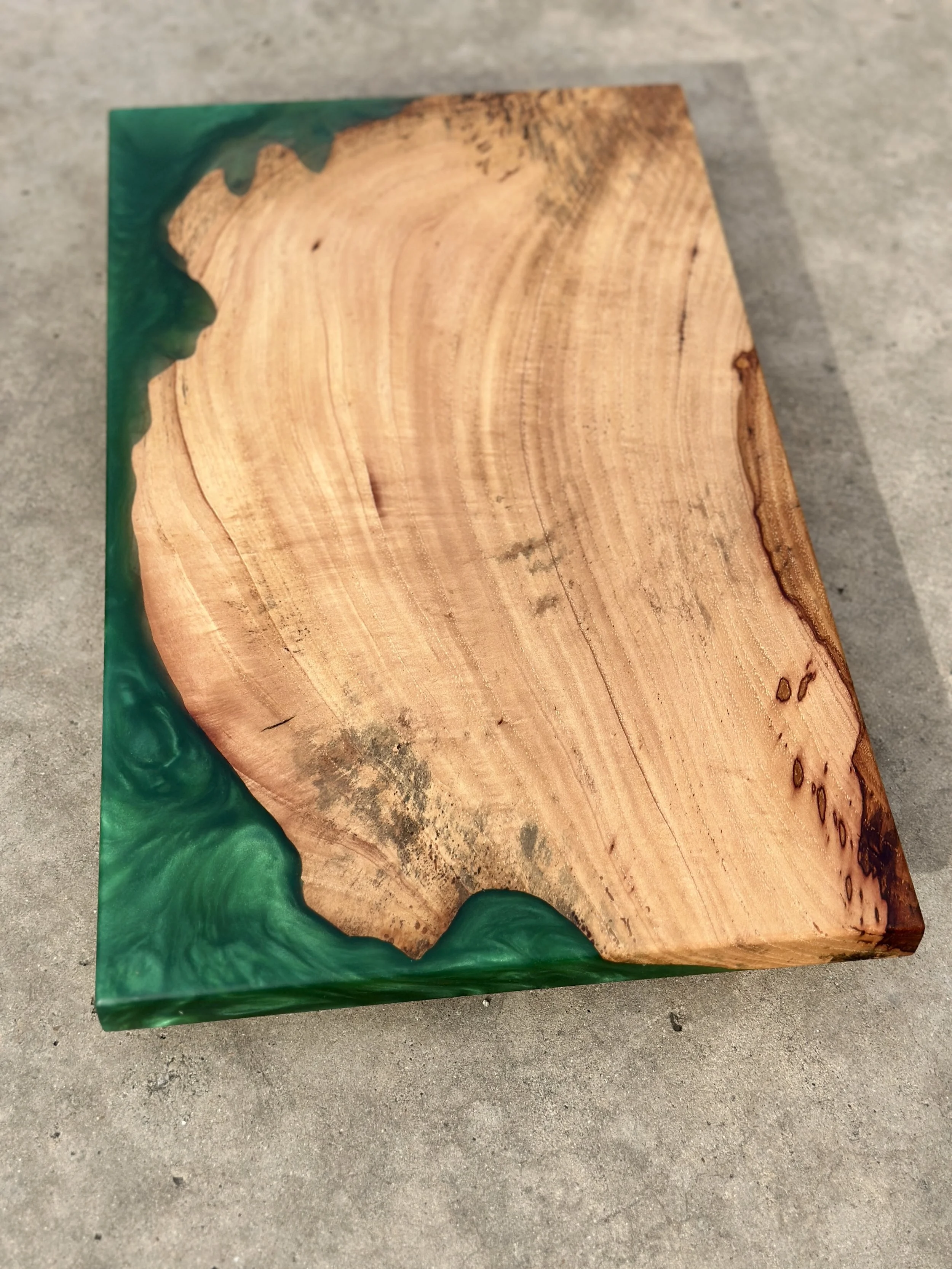 Pecan Wood Charcuterie Serving Board with Emerald Green Resin