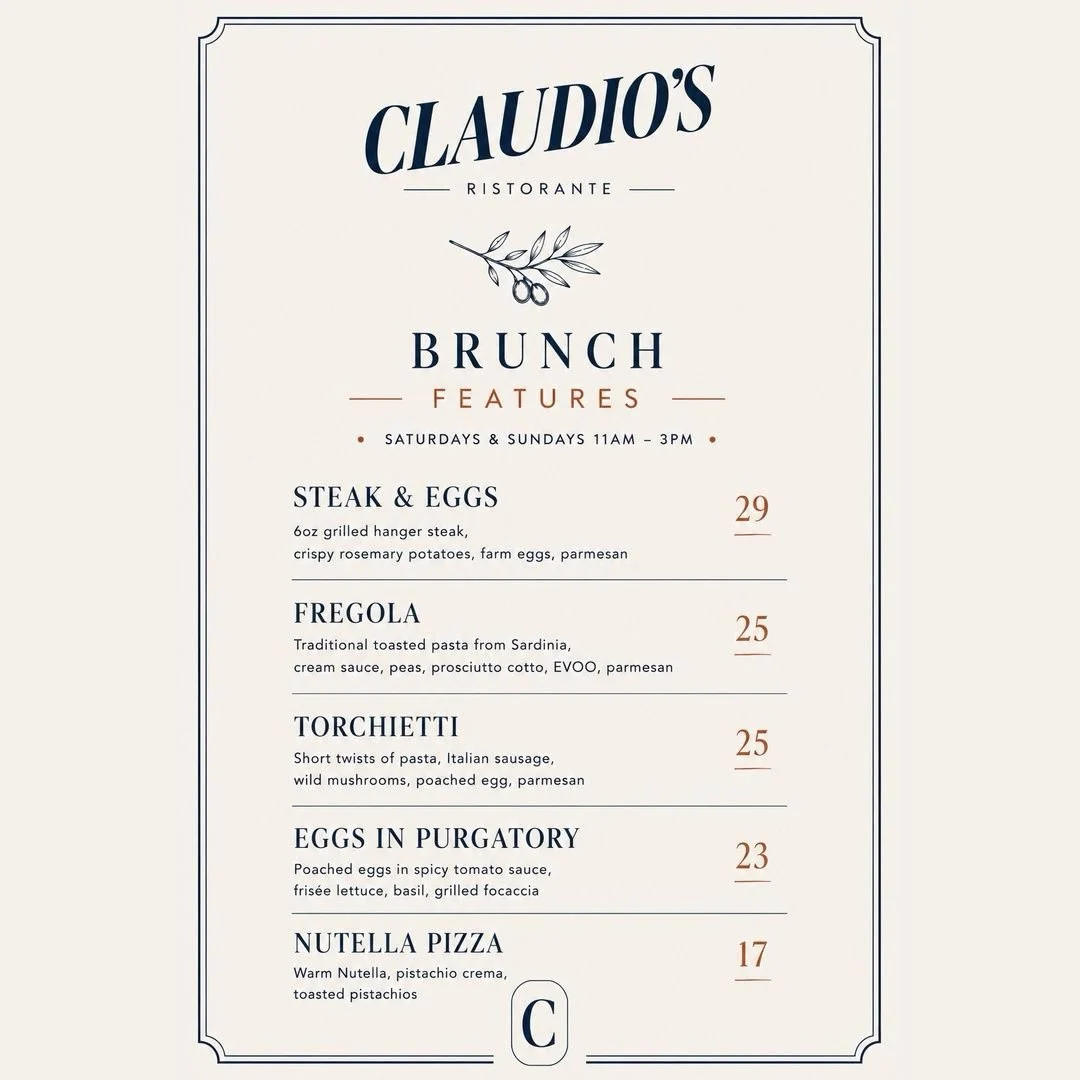 Our new brunch menu is available this weekend✨

We know where you&rsquo;ll be spending your weekend. Slow mornings, great food, and the kind of brunch worth staying a little longer for.

Join us Saturdays &amp; Sundays from 11AM&ndash;3PM at Claudio&