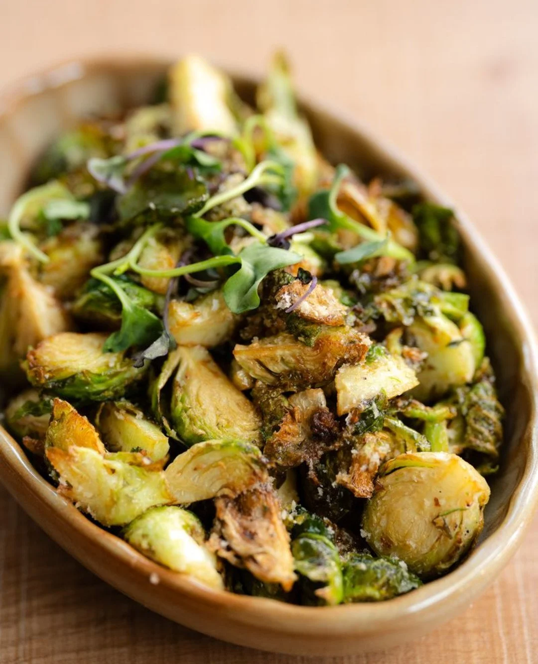 You got to get all the angles✨

Brussels sprouts with guanciale vinaigrette + pangrattato. Its crispy, savoury, and definitely not your average antipasti.