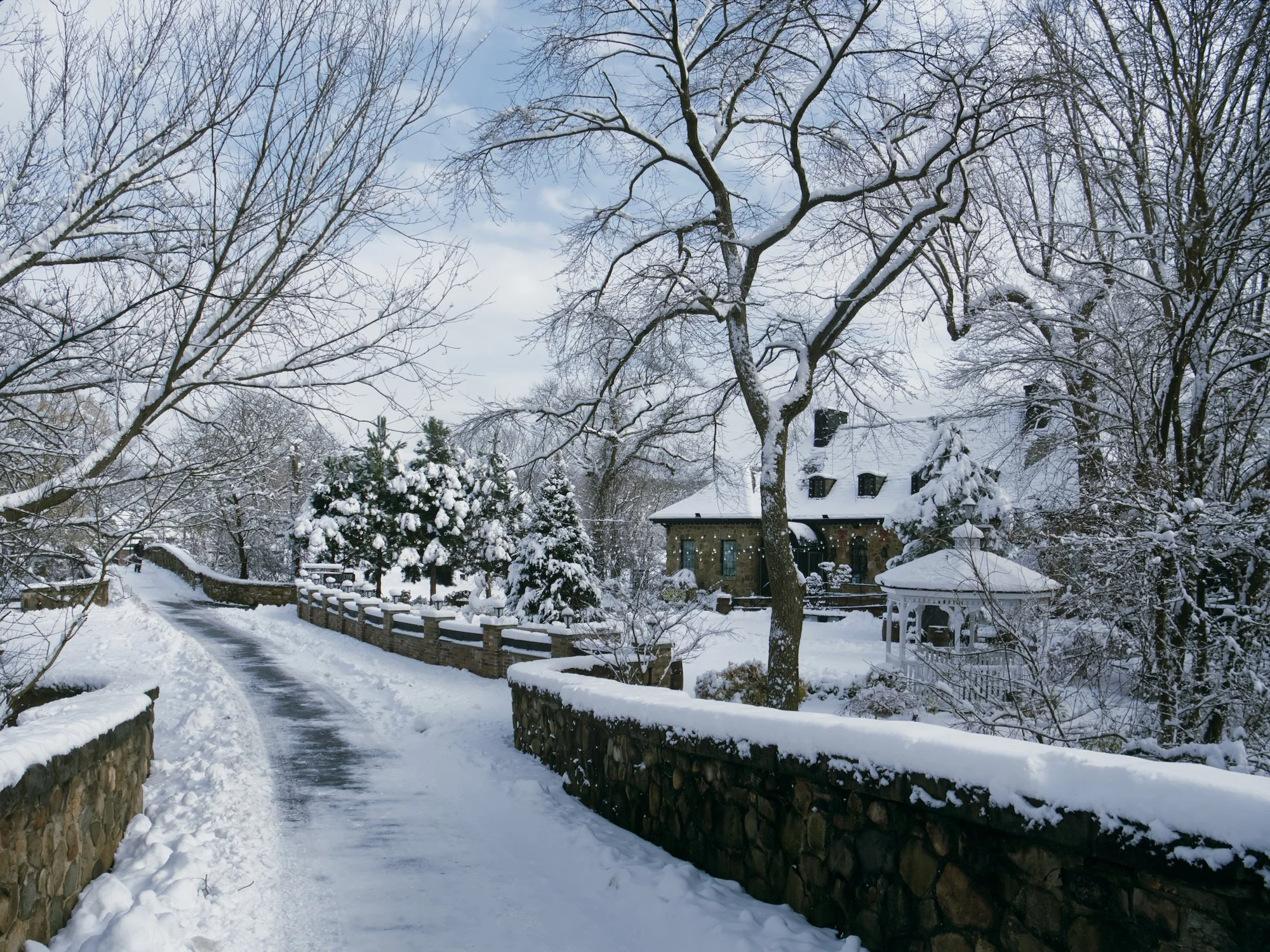 Stone House at Clove Lakes under snow.