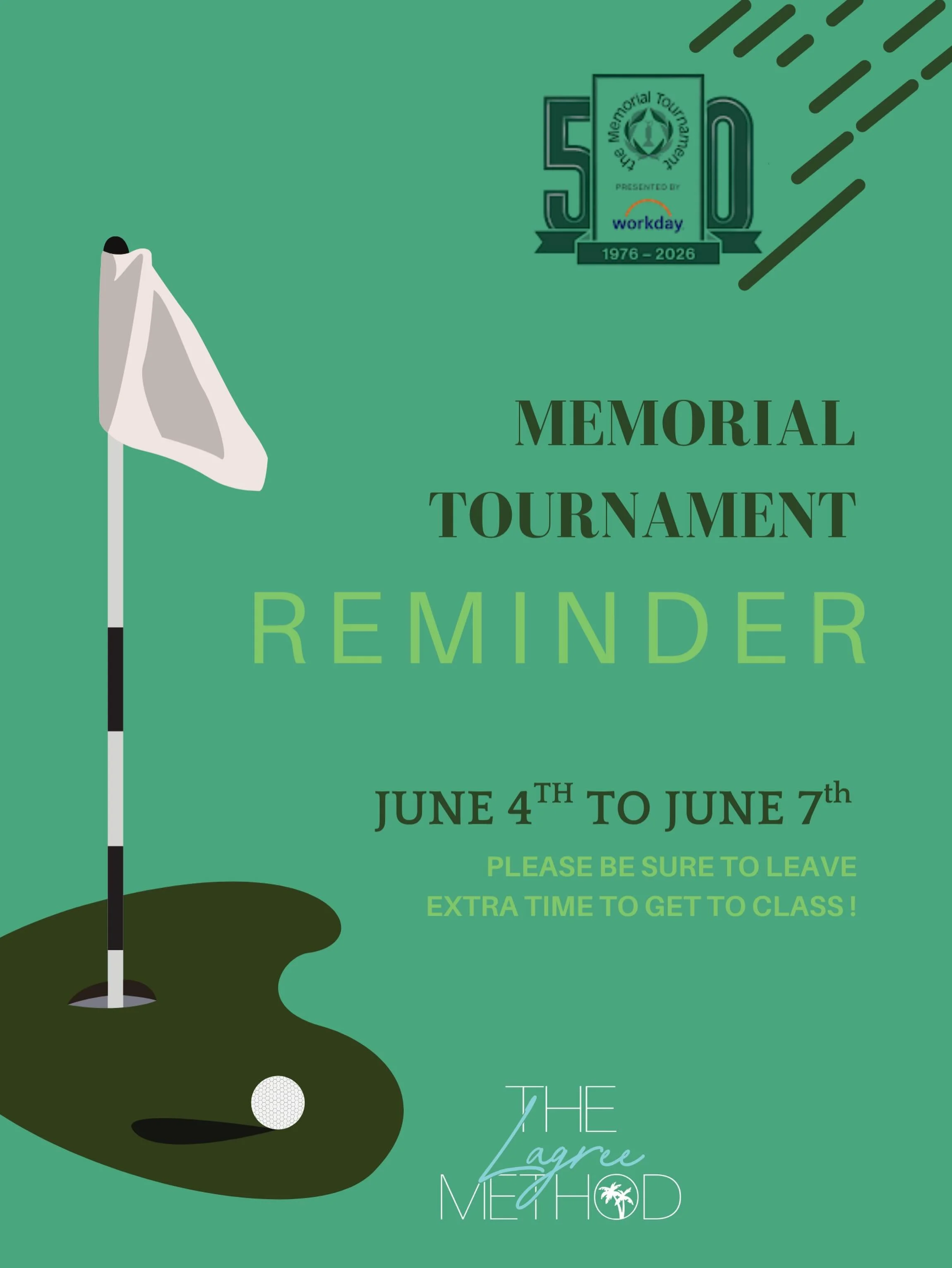 Heading to Lagree this week? Leave yourself a little extra travel time with traffic from the Memorial Golf Tournament ⛳️🚗

You don&rsquo;t want to miss Opening Core 🔥 and definitely don&rsquo;t want to get hit with a late cancel fee. Plan ahead, ar