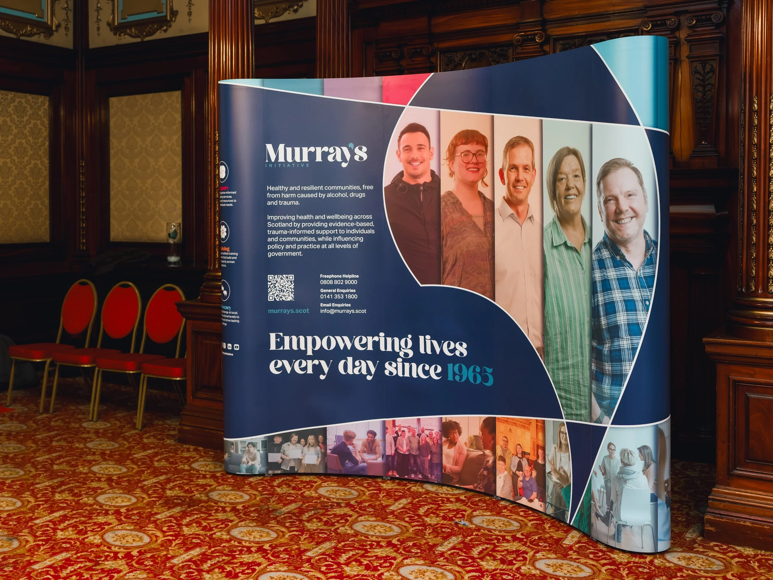 Photo showing exhibition stand at client brand launch event