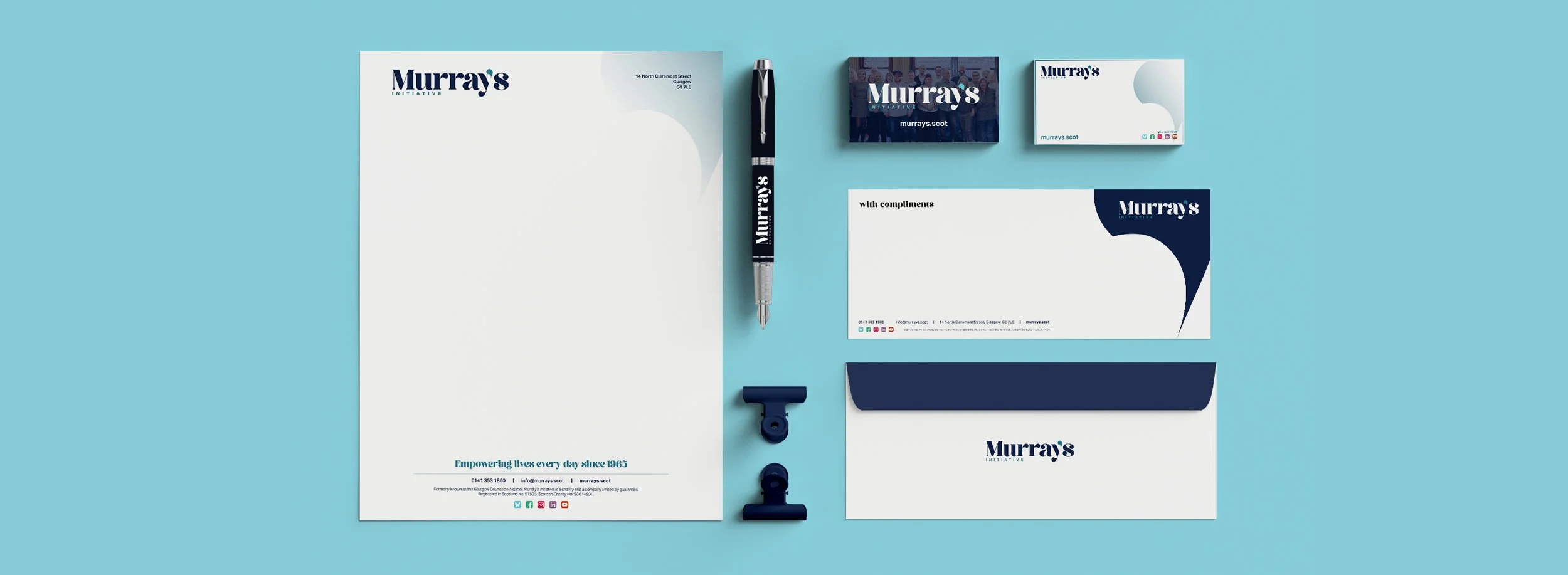 Image of a Murray's Initiative branded stationary set