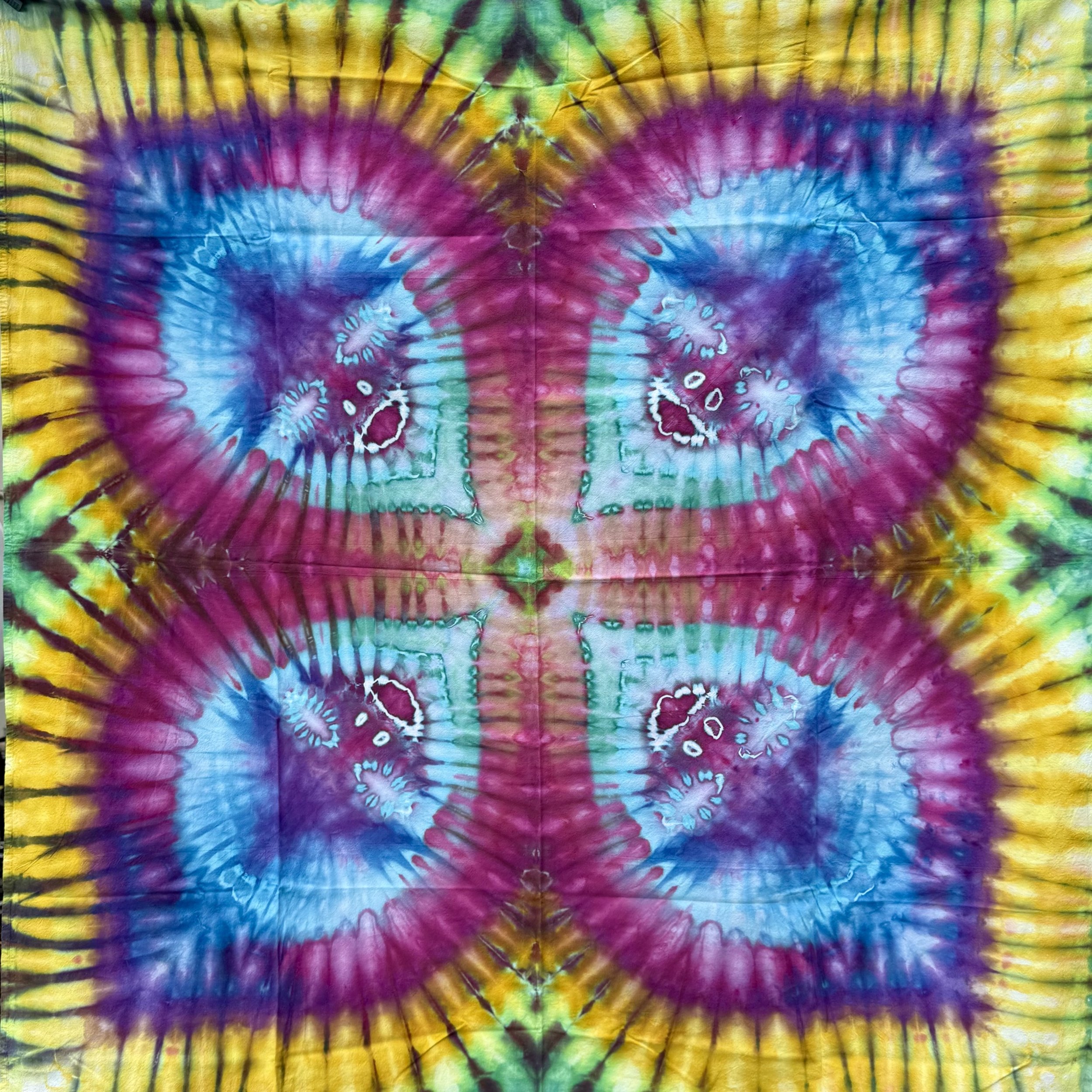 Quad Alien Mandala tie dye tapestry