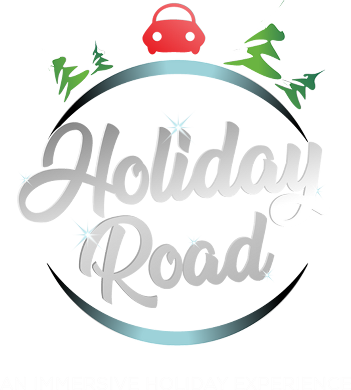 Holiday World logo with a red roller coaster car above a globe, and a white script text reading 'Holiday World' with a tagline below.