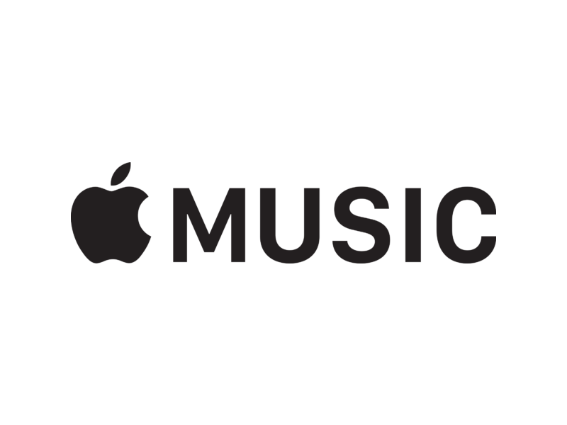 Apple Music logo in black and white with an apple icon and the word 'MUSIC'.