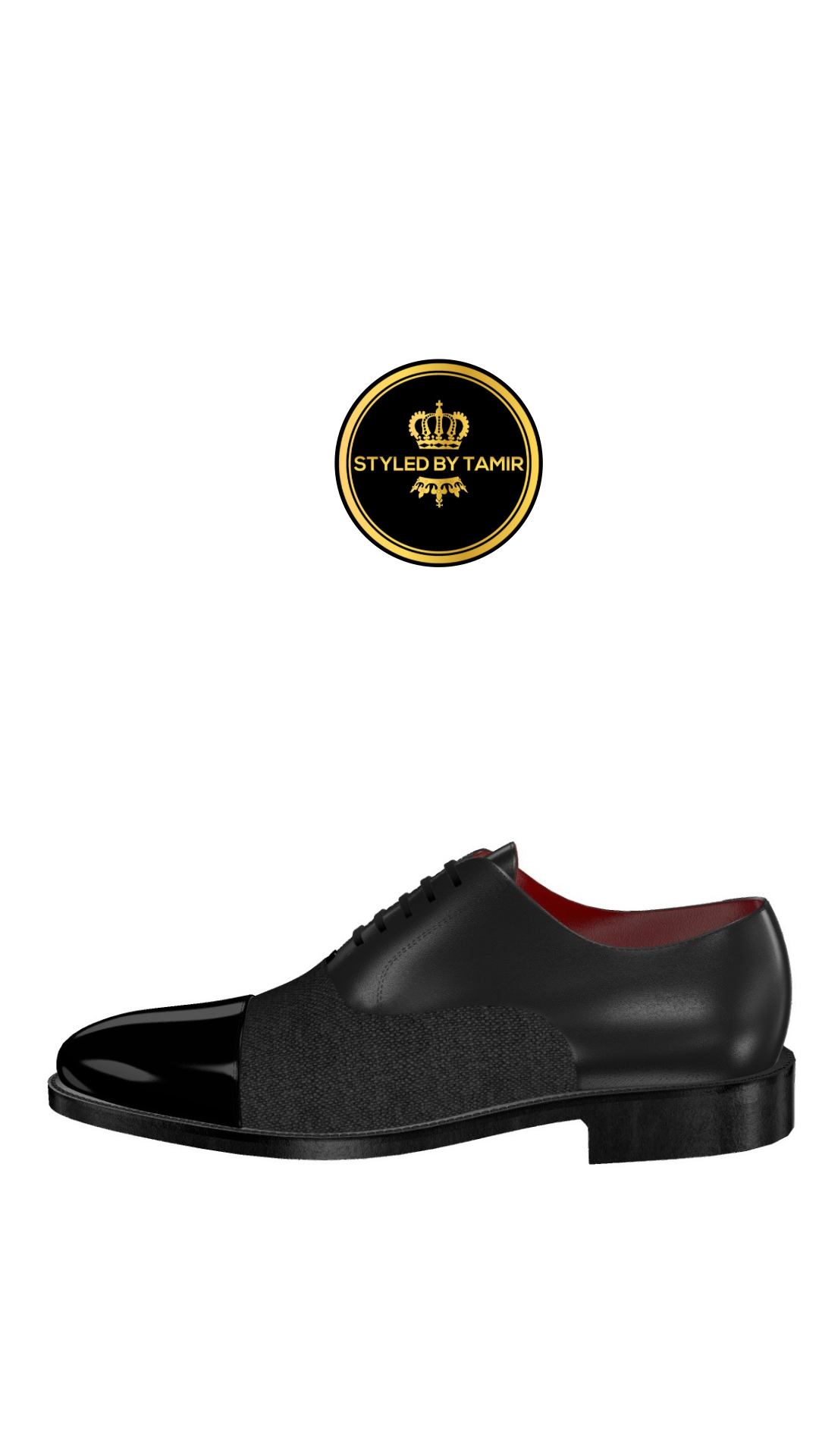 BLACK PAINTED CALF X BLACK LINEN X BLACK PATENT