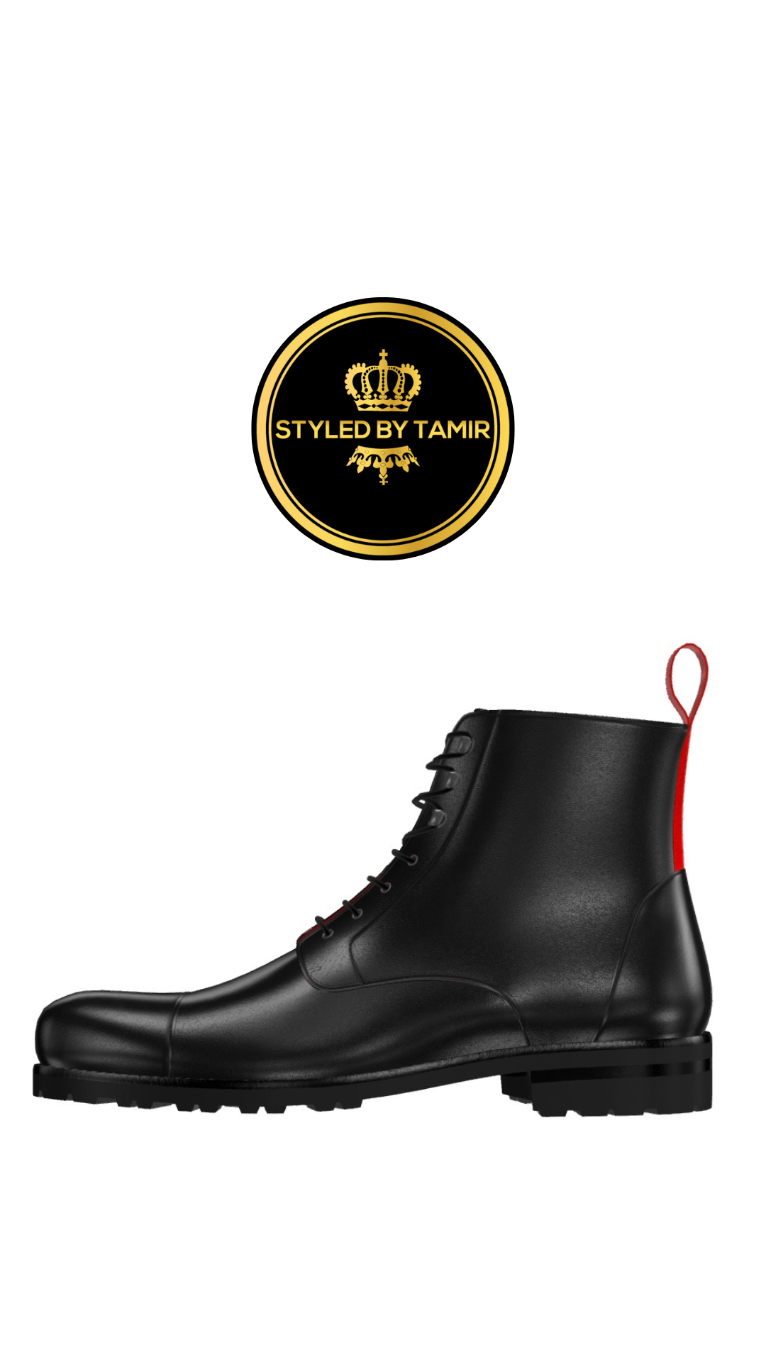 BLACK LUXE CALF X RED SUEDE ACCENTS