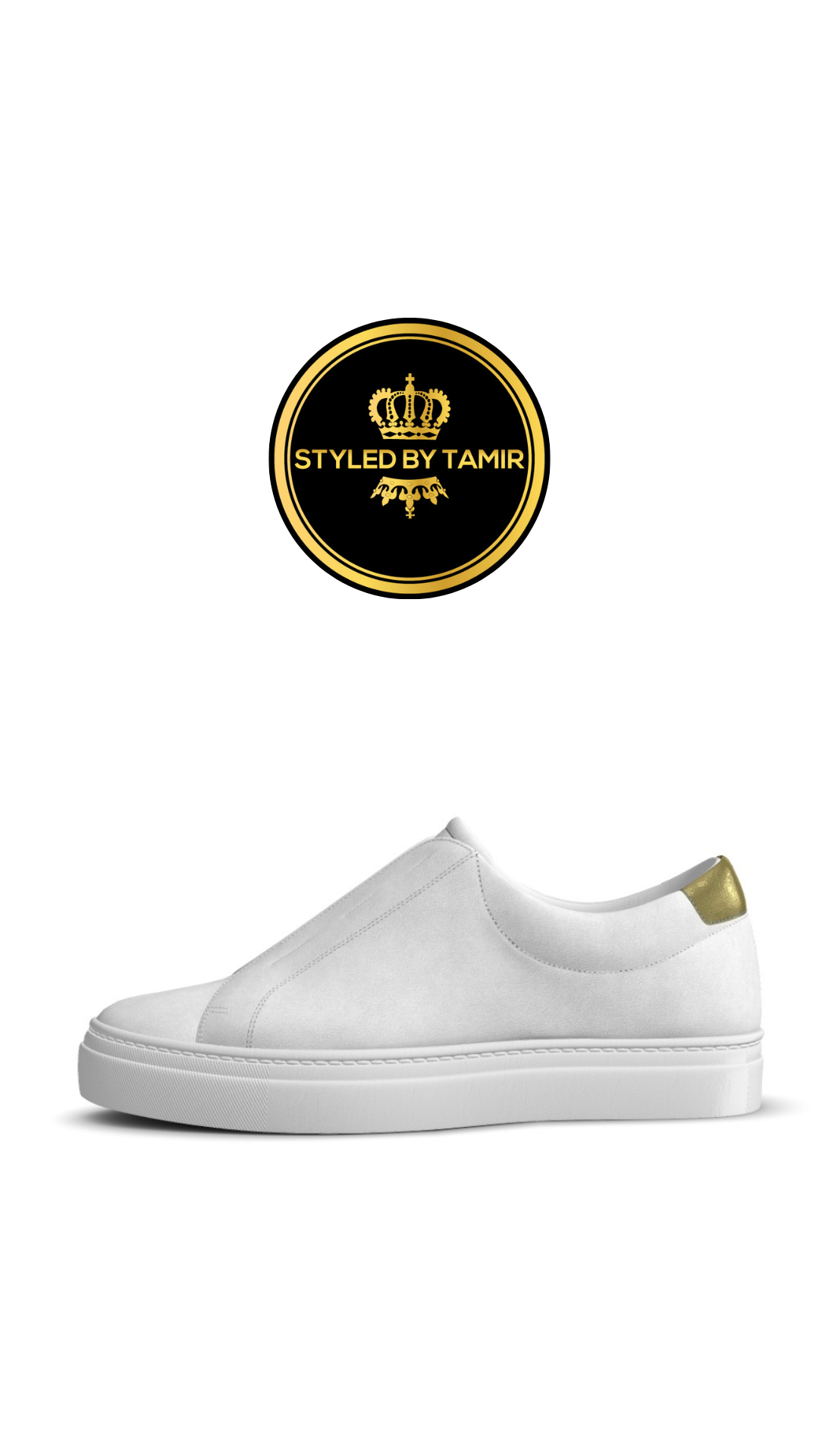 WHITE SUEDE X METALLIC GOLD ACCENT