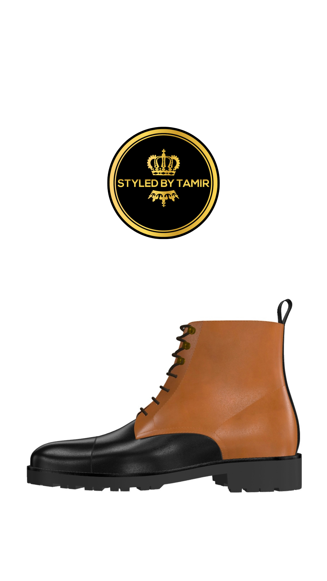 COGNAC PAINTED CALF X BLACK LUXE CALF