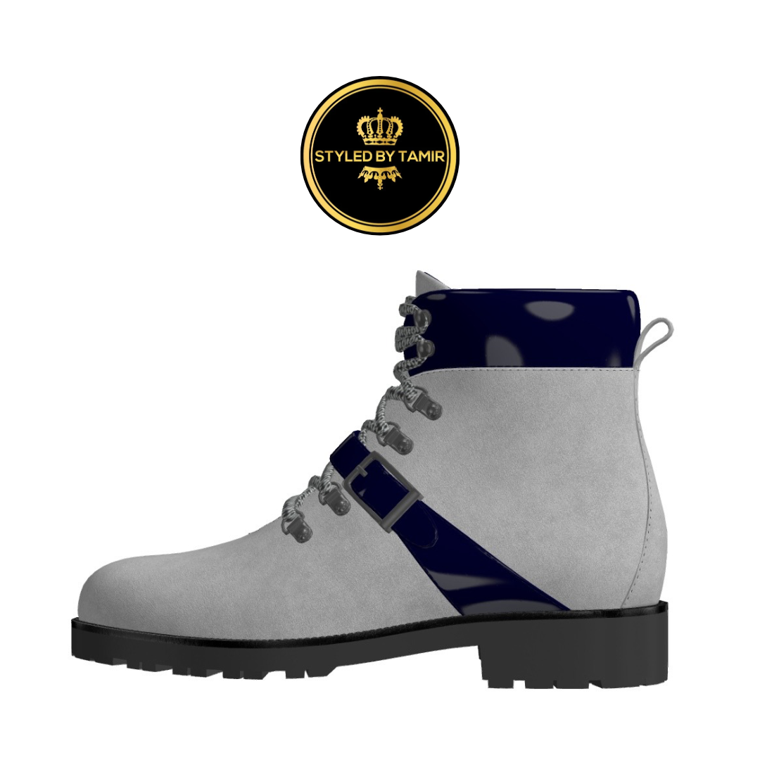 LIGHT GREY SUEDE X COBALT BLUE PATENT