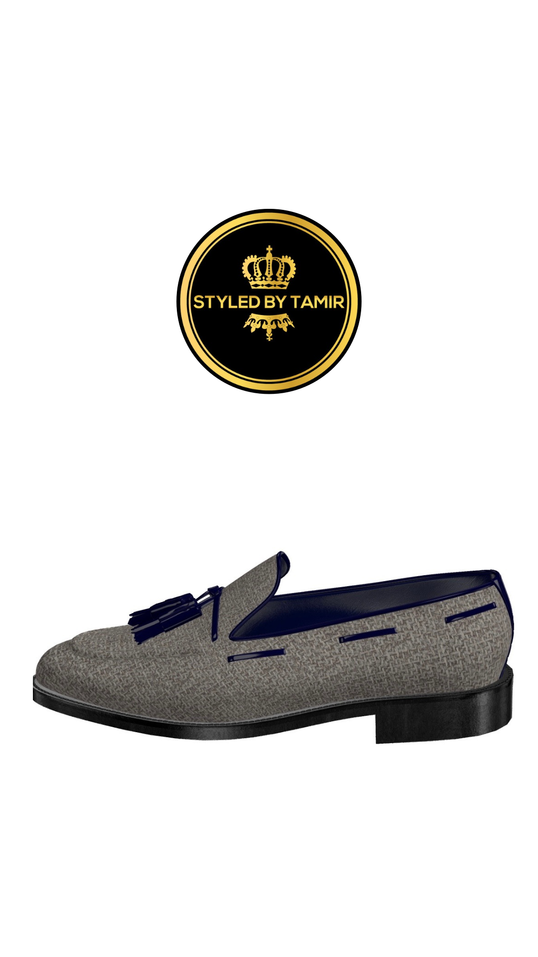 TEXTURED FLANNEL STONE X COBALT BLUE PATENT 