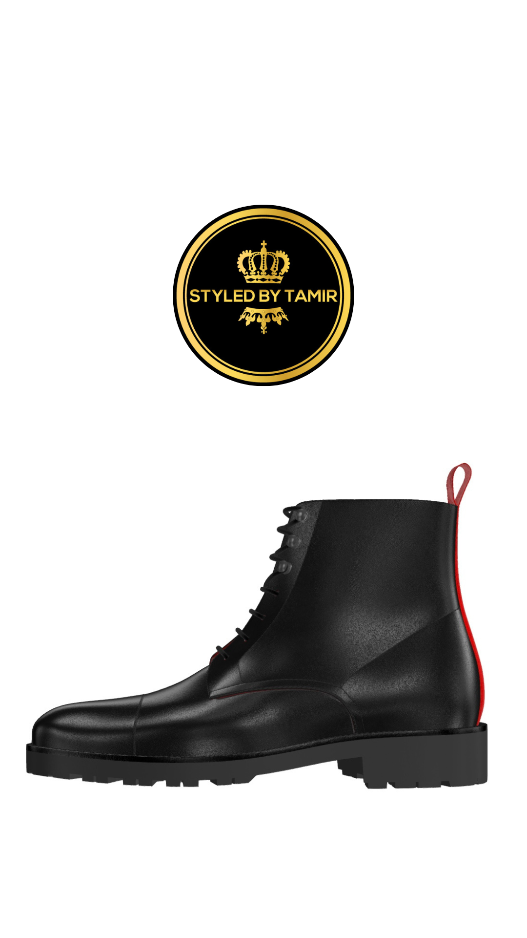 BLACK LUXE CALF X RED SUEDE ACCENTS 