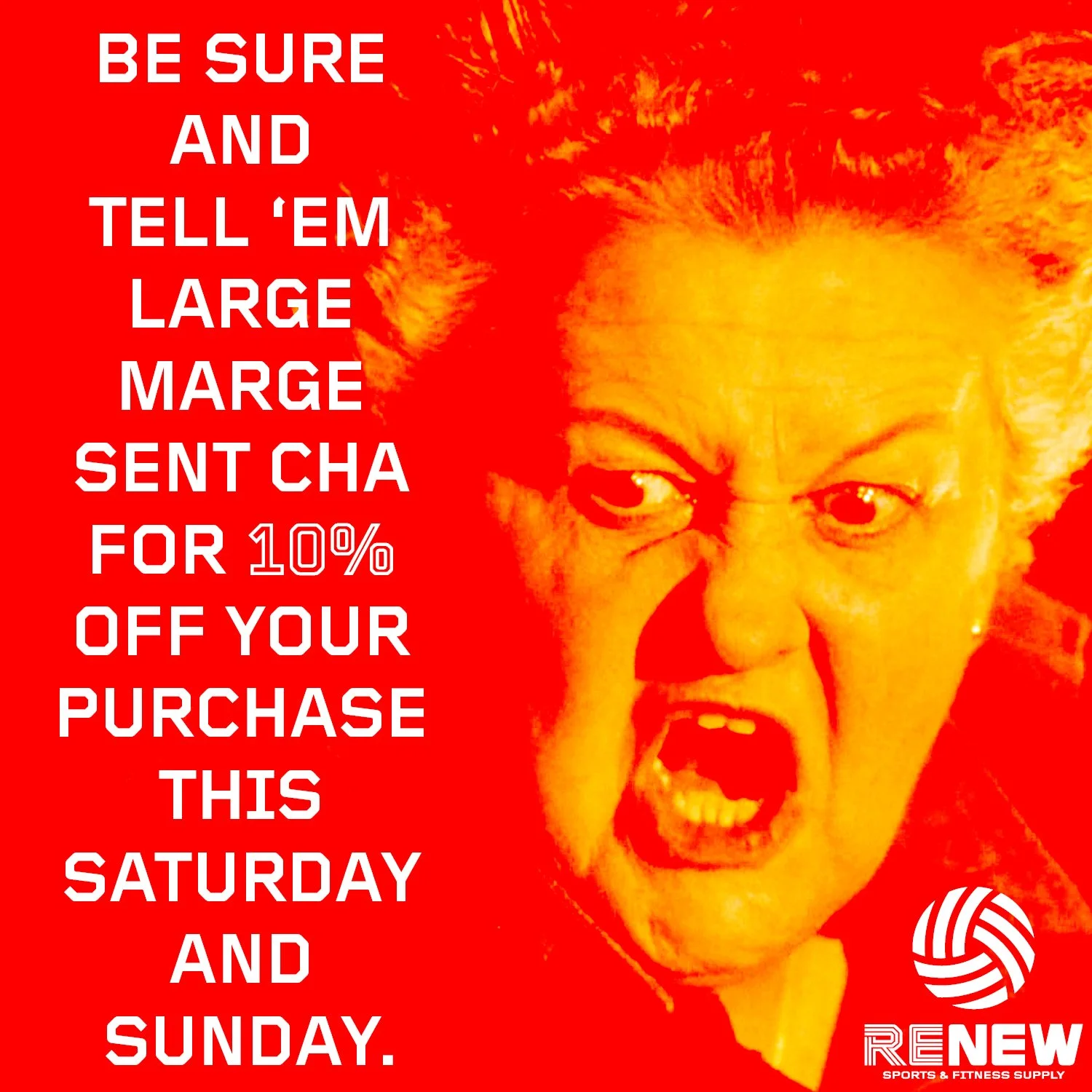 This Saturday and Sunday. Tell 'em Large Marge sent cha at checkout and take 10% off your purchase.

#RenewSFS #Sale #Largemargeshopslocal