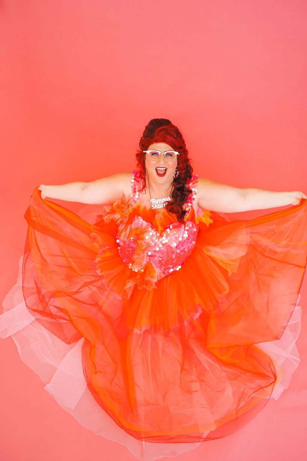 Famous Sharron_CLASSIC Orange Bkground Fru Fru Full Body_WS.jpg