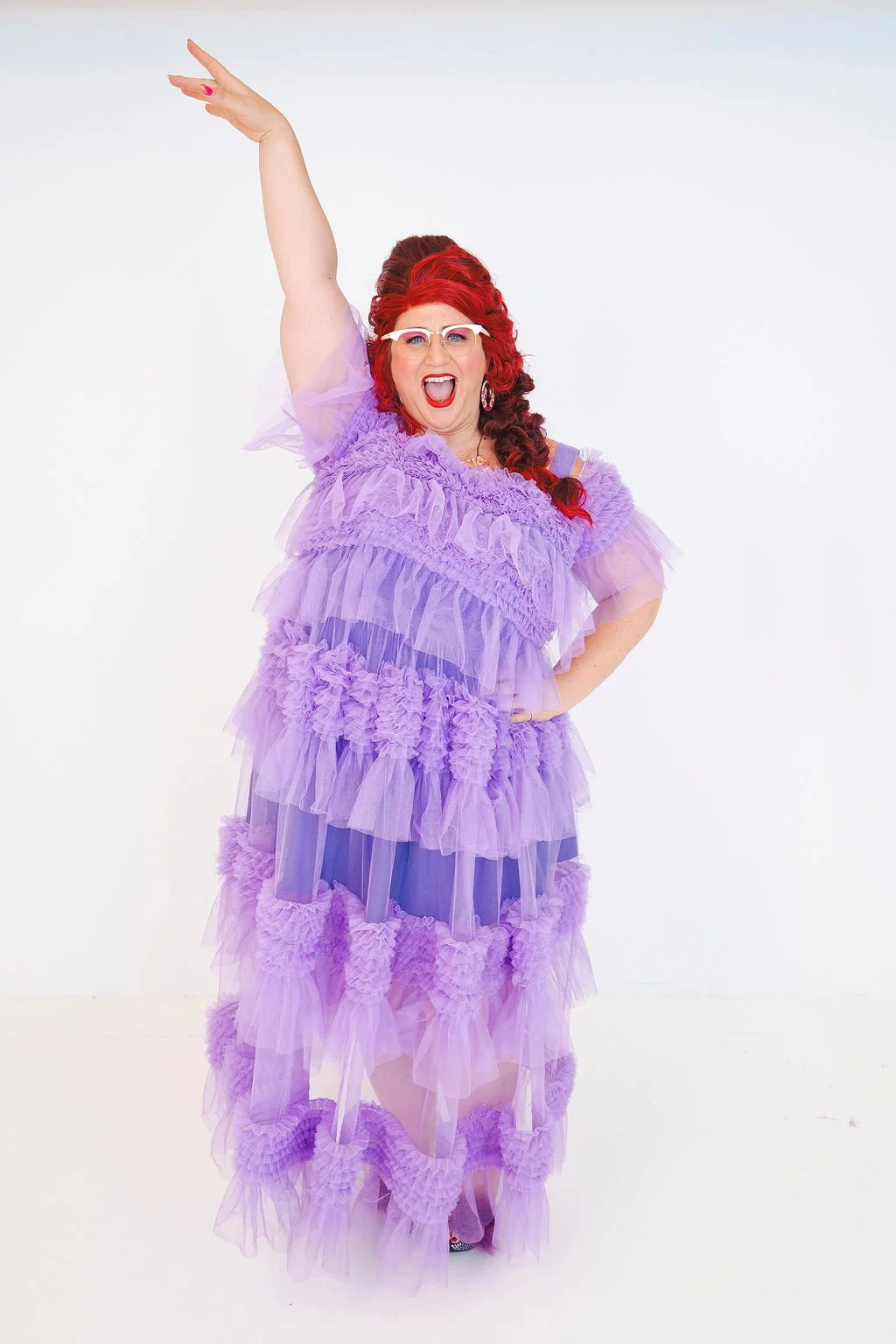 Famous Sharron_CLASSIC Purple Dress Point Excited Face_WS.jpg