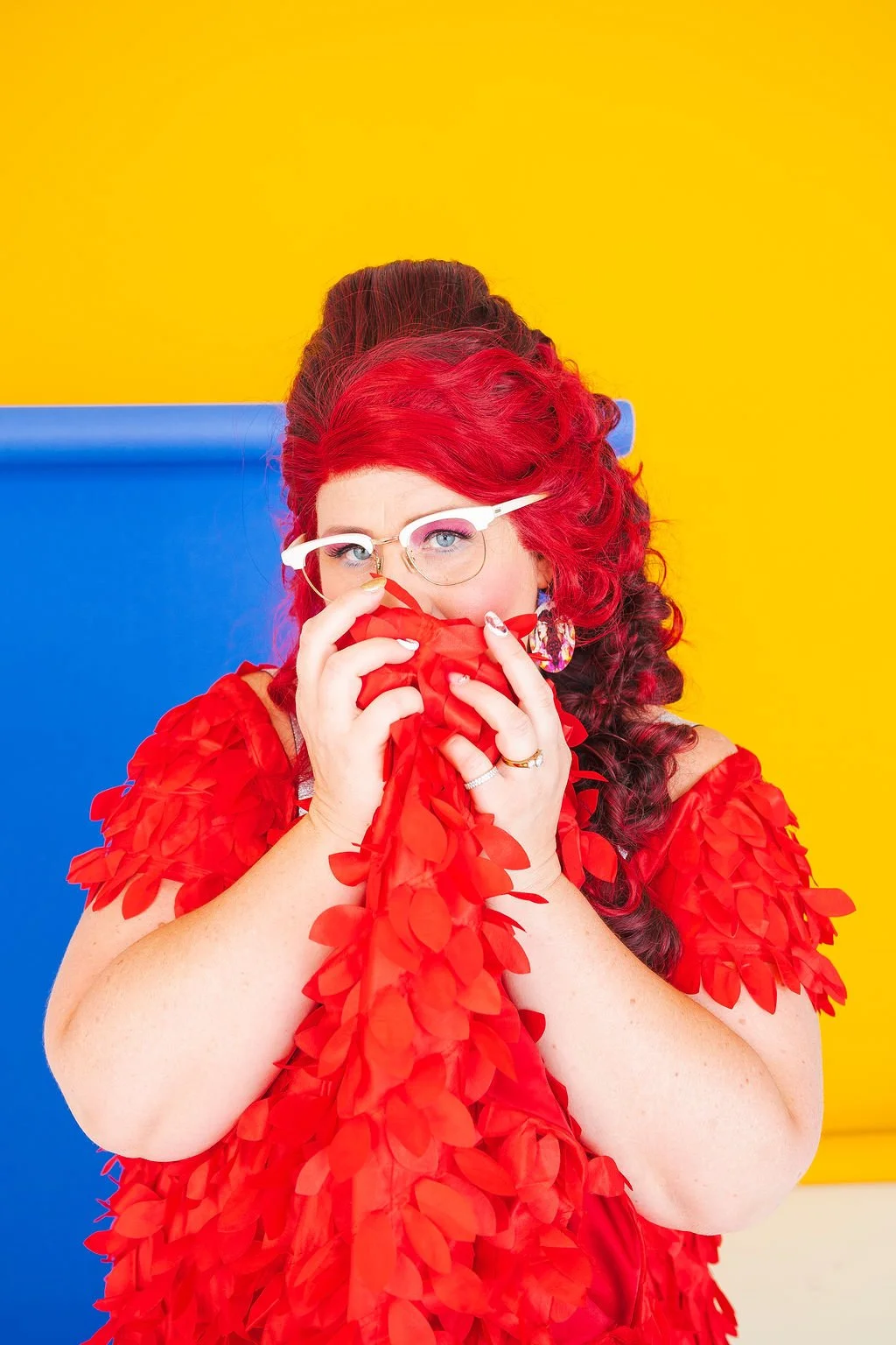 Famous Sharron_POSED Red Dress Blue Bk Mysterious_WS.jpg