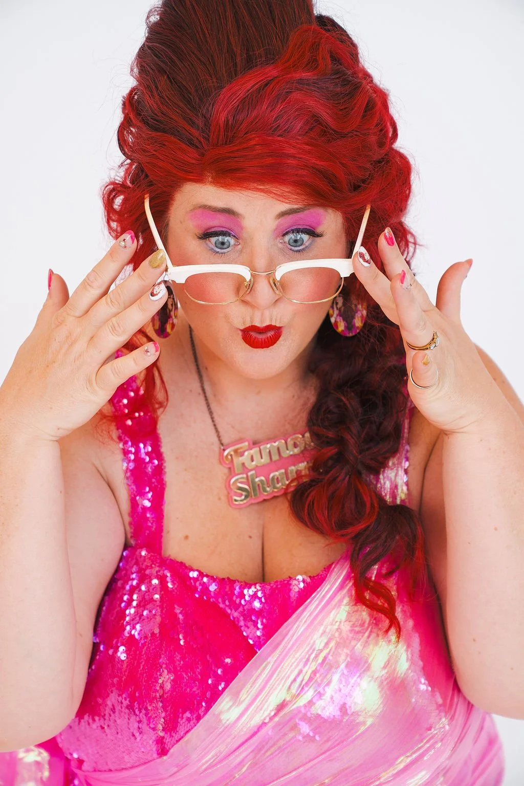 Famous Sharron_POSED Pink Sequin Peek over shocked_WS.jpg
