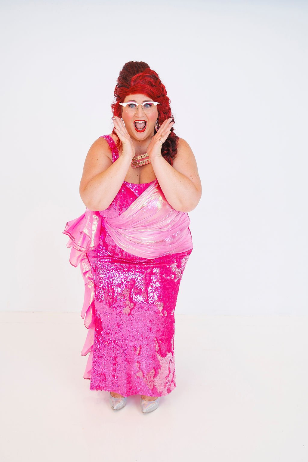 Famous Sharron_CLASSIC_Pink Sequin Excited face_WS.jpg