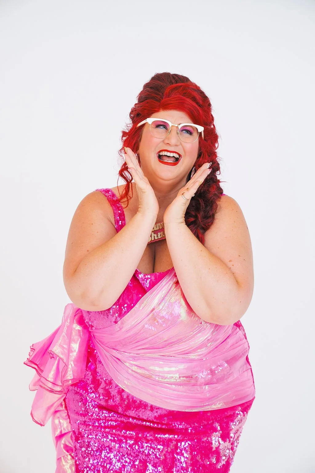 Famous Sharron_CLASSIC Pink Sequin Hands by face happy_WS.jpg