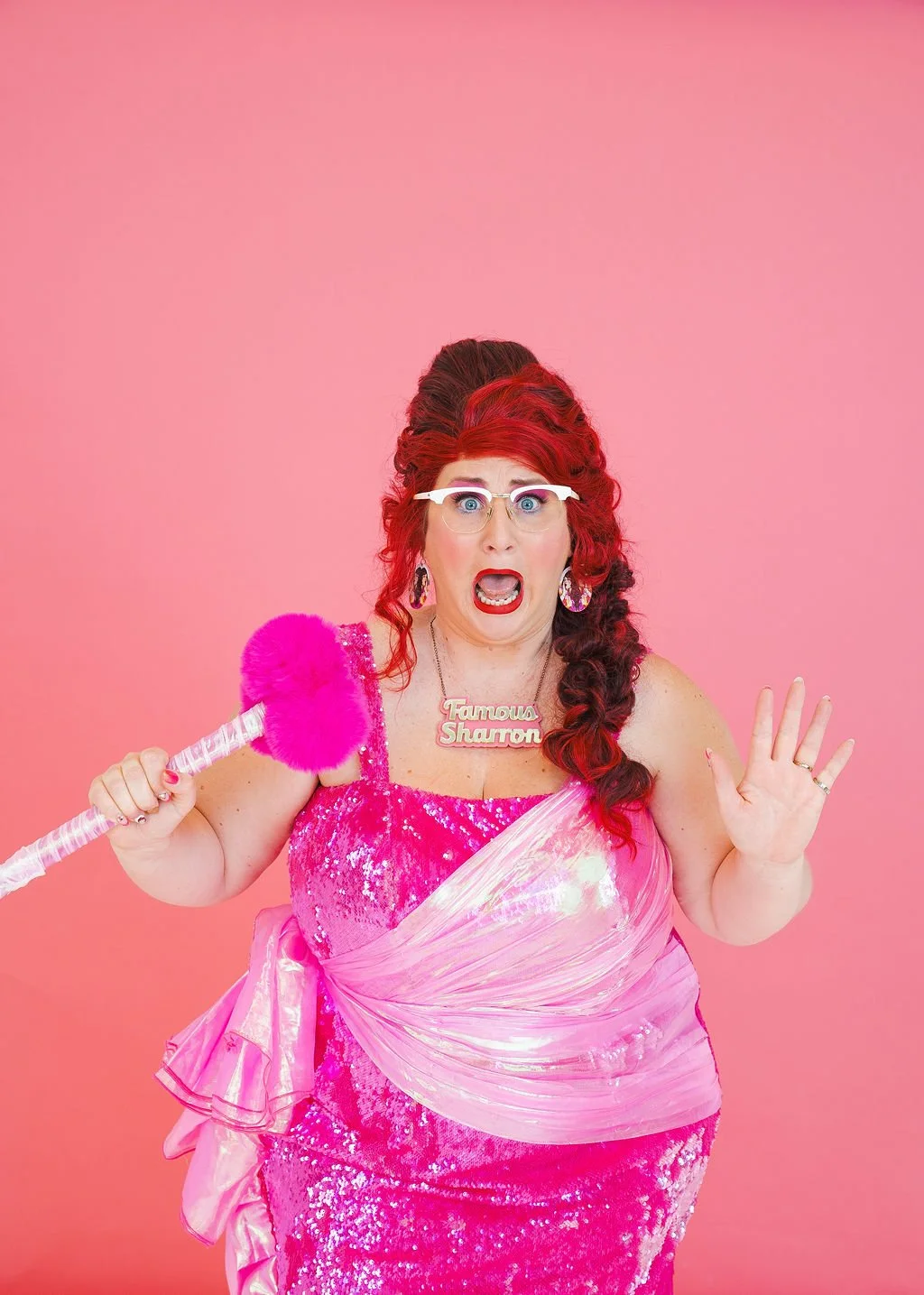 Famous Sharron_POSED_Pink Sequin Microphone shocked_WS.jpg
