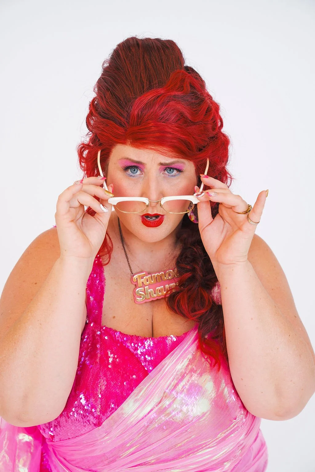 Famous Sharron_POSED Pink Sequin Peek over direct_WS.jpg