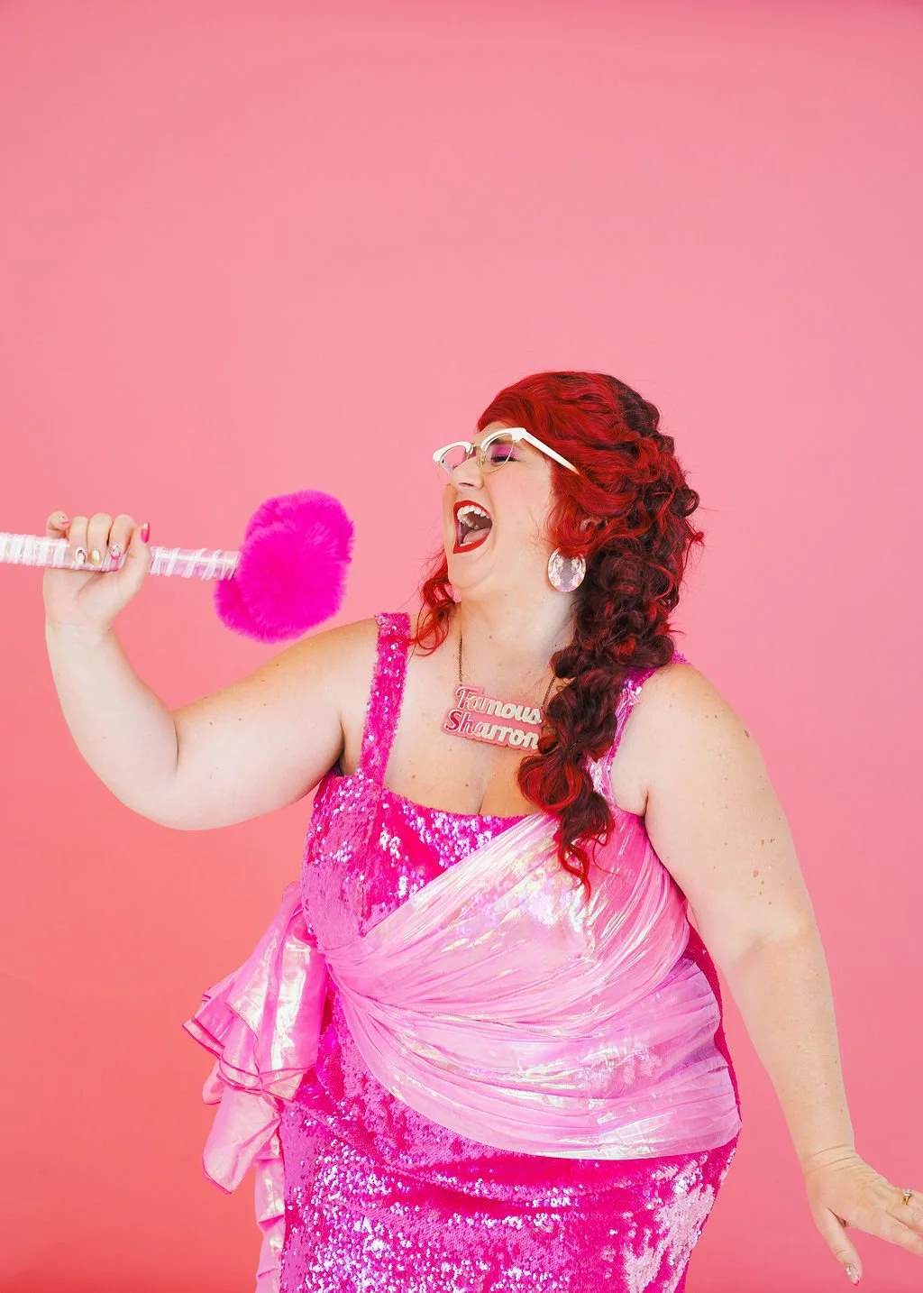 Famous Sharron_POSED Pink Sequin Singing Mic Emotion_WS.jpg