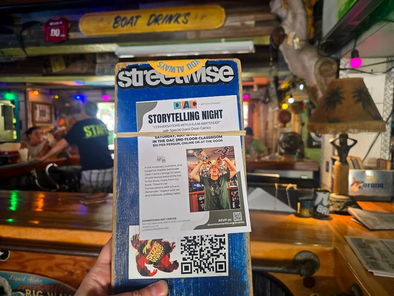 Get ready for a down-and-dirty edition of DAC Storytelling night this month, with &ldquo;CONVERSATIONS WITH A 6 A.M. BARTENDER&rdquo; featuring special guest Dean Carrico, Saturday, May 16 from 6-7:30 p.m. in the 2nd floor DAC Classroom!

Dean Carric