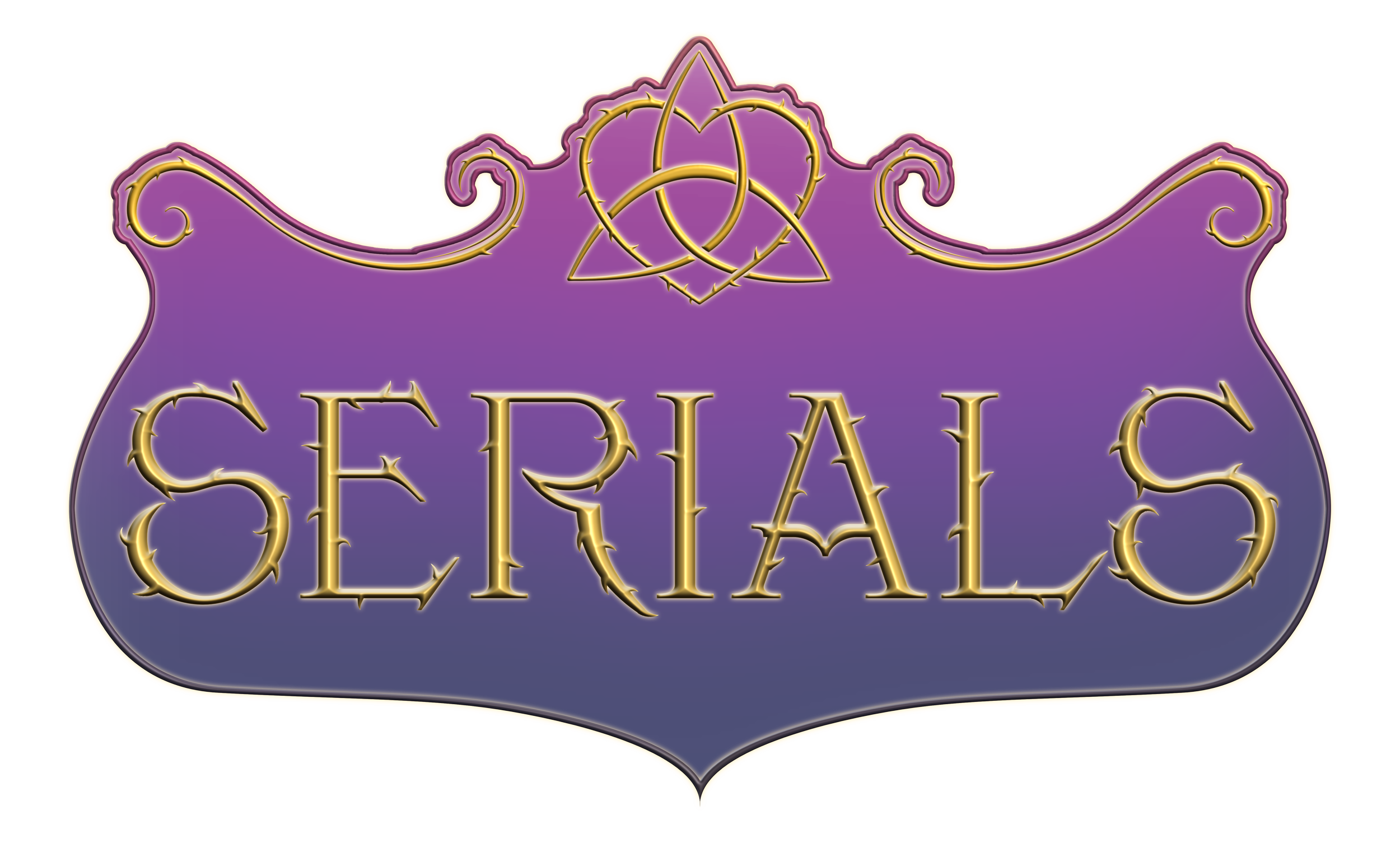 A shield with a Celtic Heart Knot at the top center the word SERIALS taking up the main space in the shield - the button for serial stories in book format