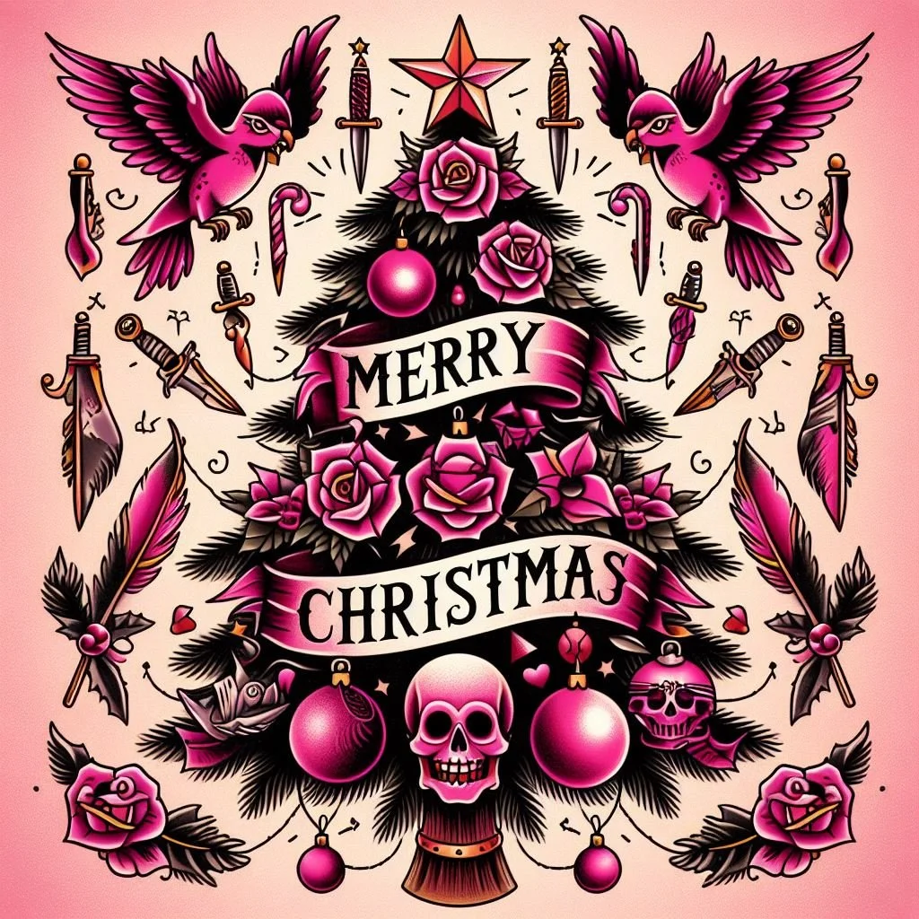 Embrace the Festive Ink Magic: Christmas Tree Stencil Ornaments at Electric Street Tattoo!