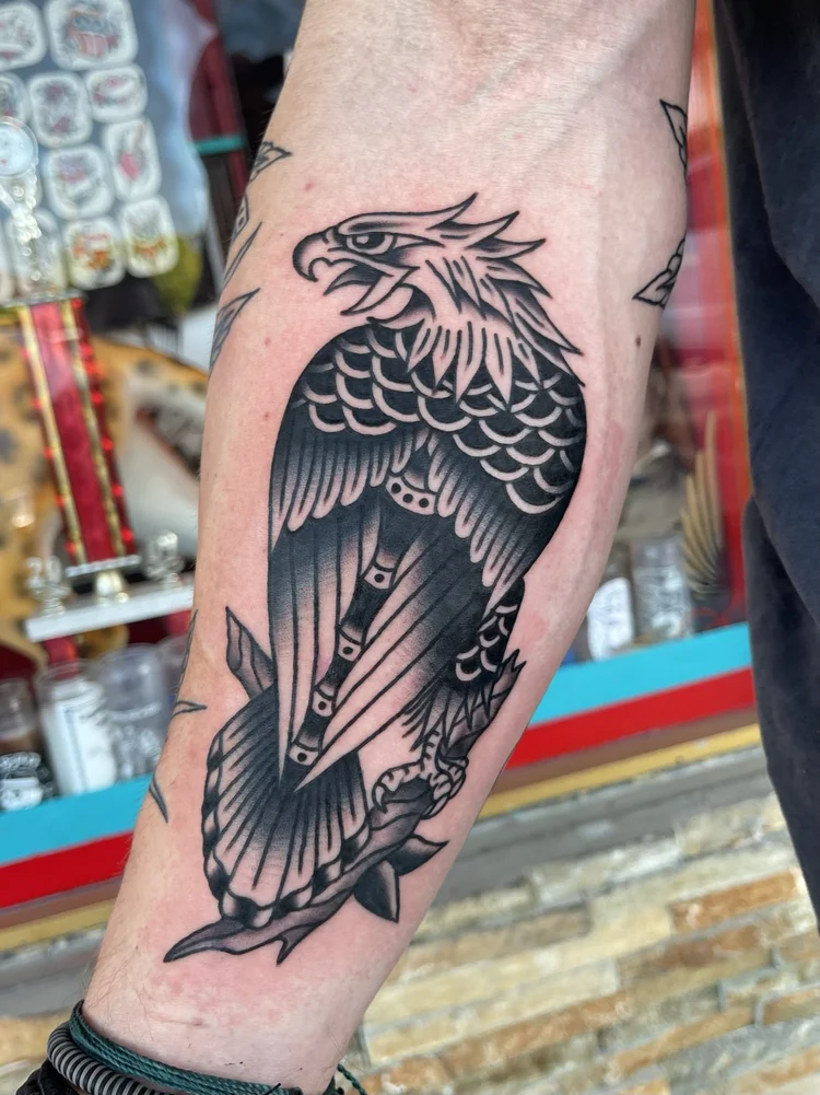American Traditional eagle tattoo by Nick at Electric Street Tattoo, Fort Lauderdale